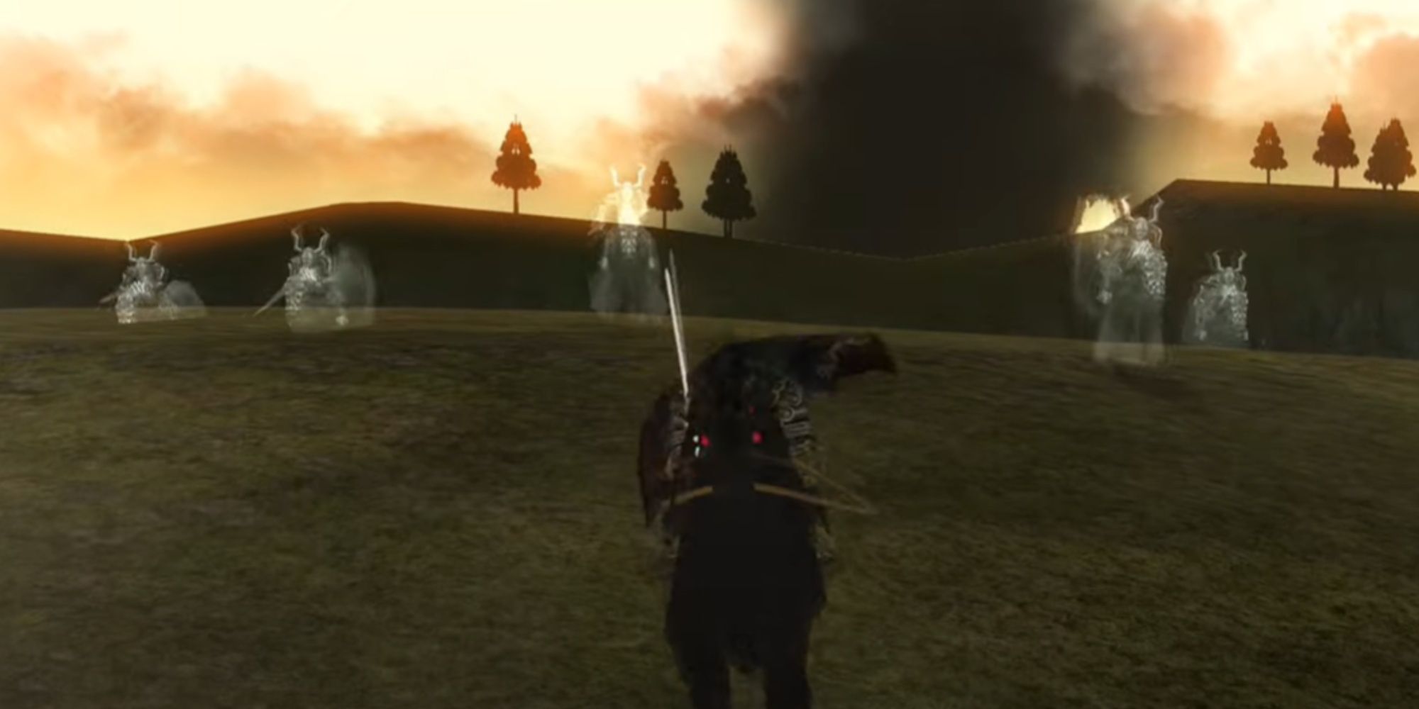 Ganondorf riding on a horse with Phantom Riders following in Twilight Princess