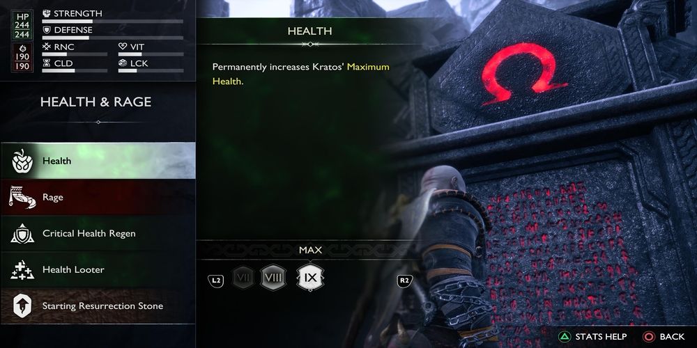 Health rune description in God of War Ragnarok Valhalla