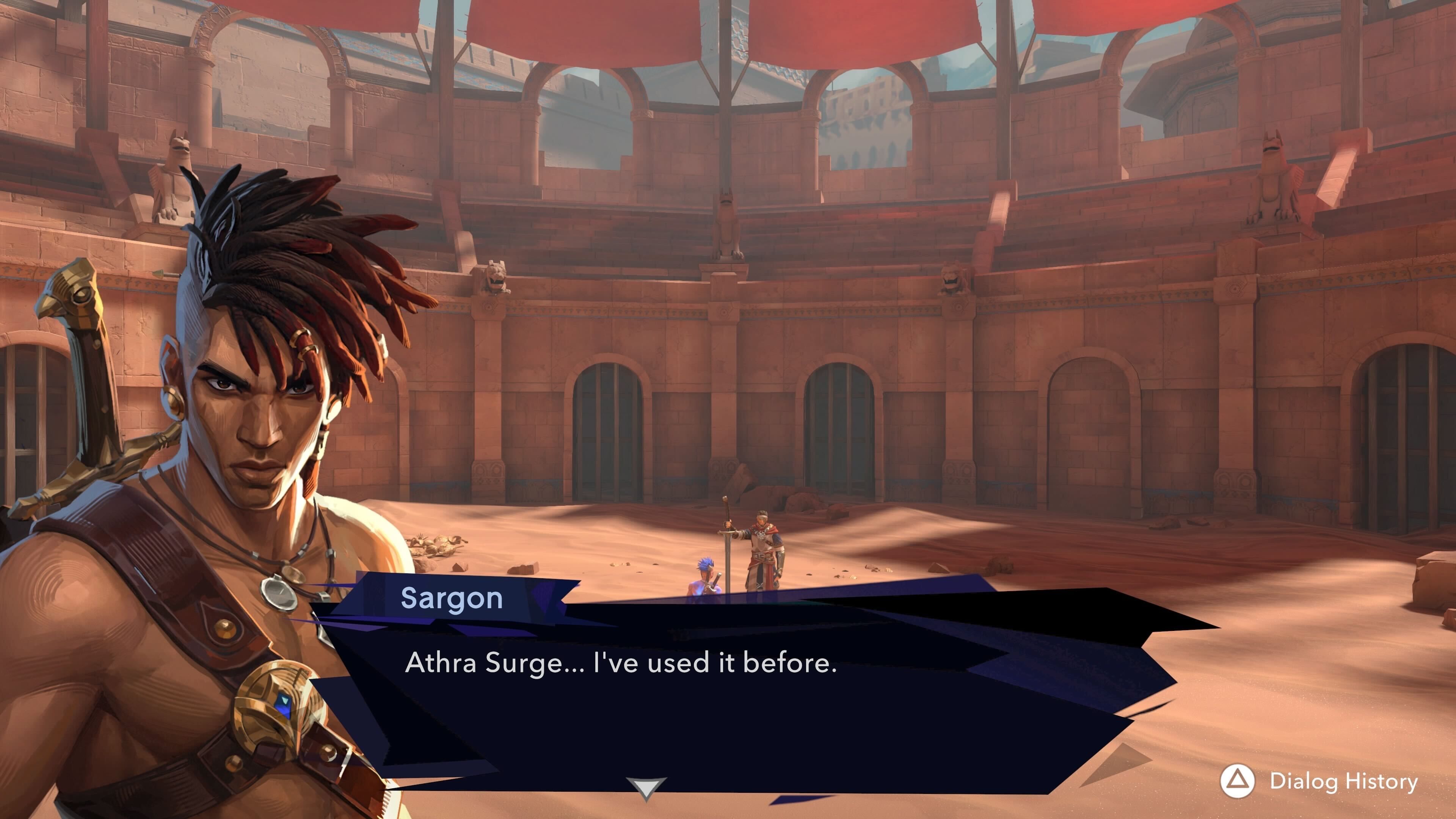 Sargon explaining what an Athra Surge is in Prince of Persia: The Lost Crown.