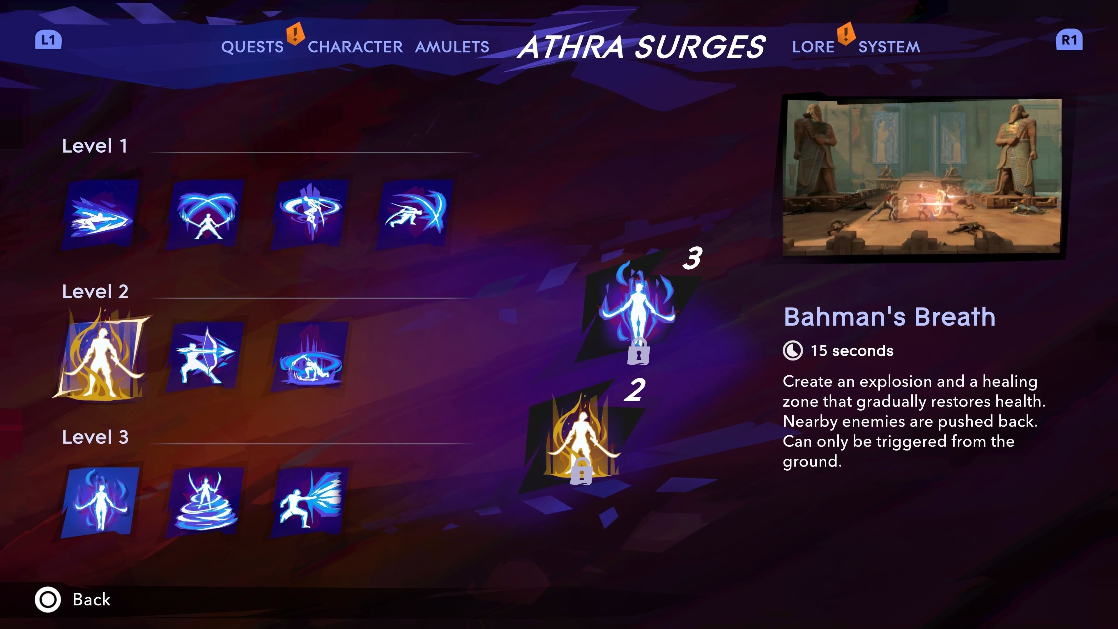 Sargon observing the Bahman's Breath Athra Surge in Prince of Persia: The Lost Crown.