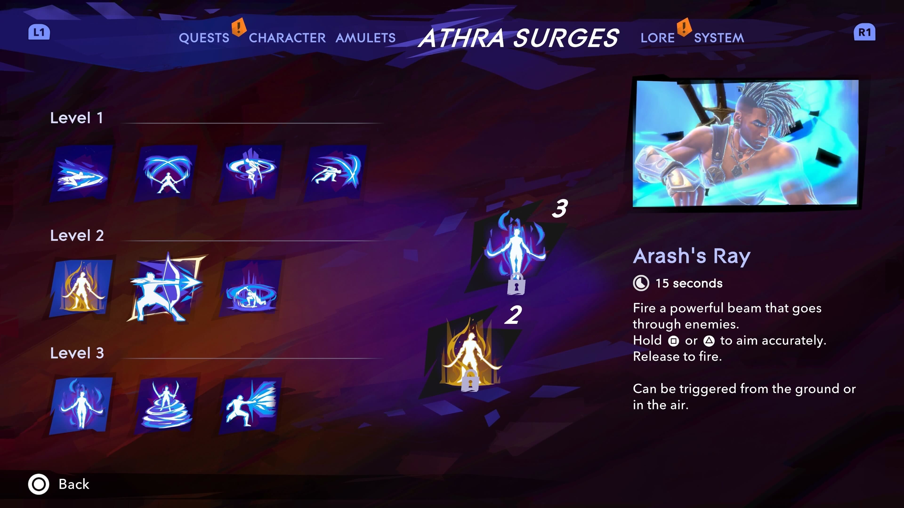 Sargon observing the Arash's Ray Athra Surge in Prince of Persia: The Lost Crown.