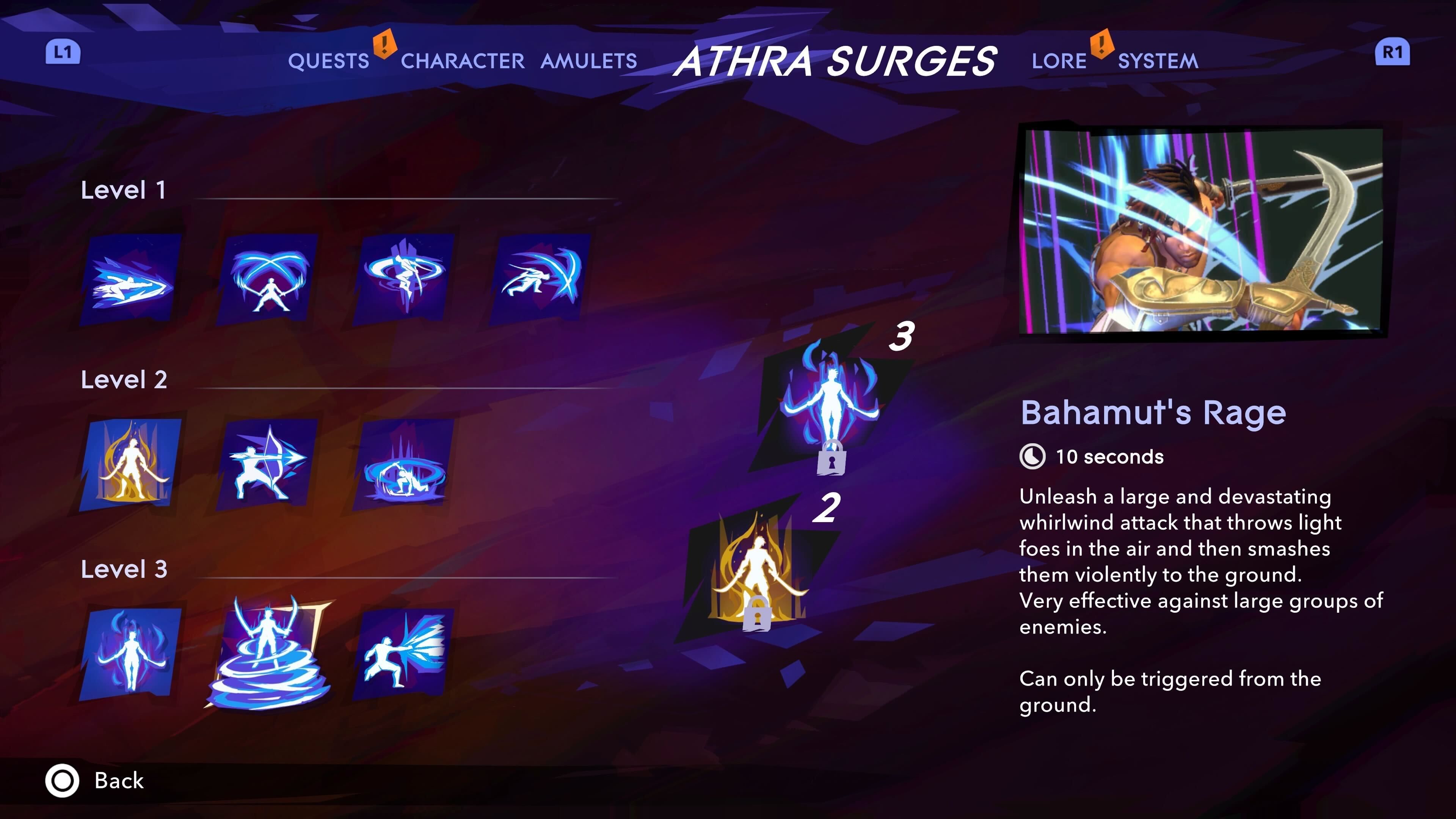 Sargon observing the Bahamut's Rage Athra Surge in Prince of Persia: The Lost Crown.