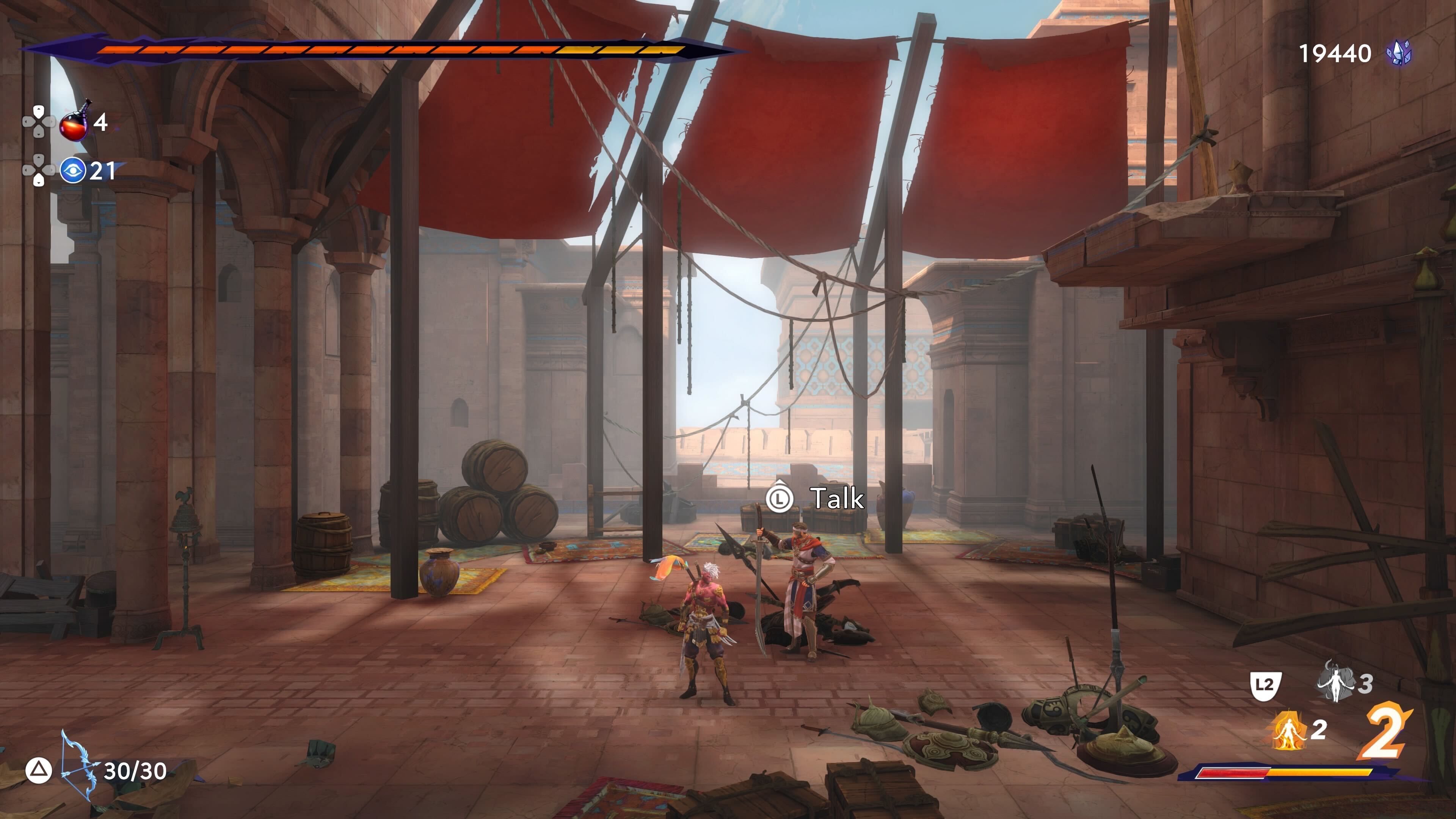 Artaban standing in the Haven of Prince of Persia: The Lost Crown.
