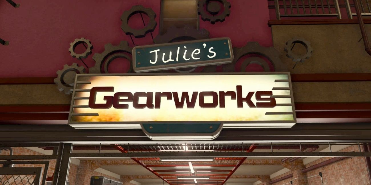 The sign for Julie's Gearworks in Honolulu glows brightly in Like A Dragon: Infinite Wealth.