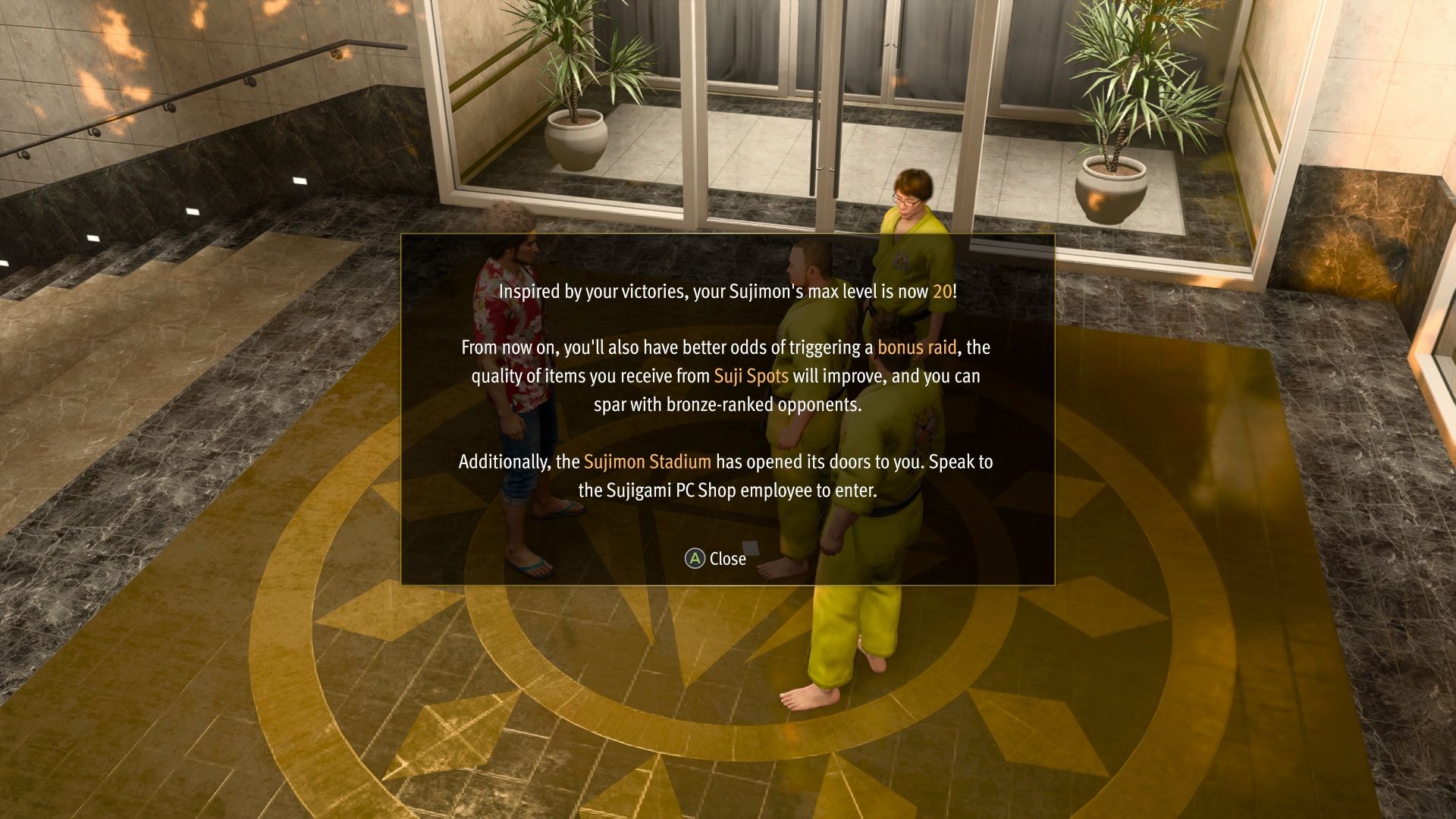 Kasuga receives a message about ranking up after winning a Sujimon Battle in Like A Dragon: Infinite Wealth.