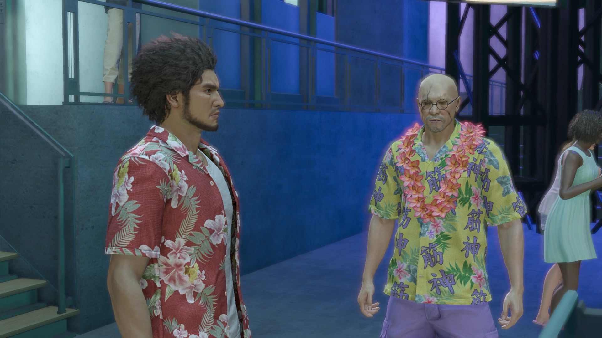 The Sujimon Sensei & Kasuga enter the underground Sujimon battle arena in Like A Dragon: Infinite Wealth.
