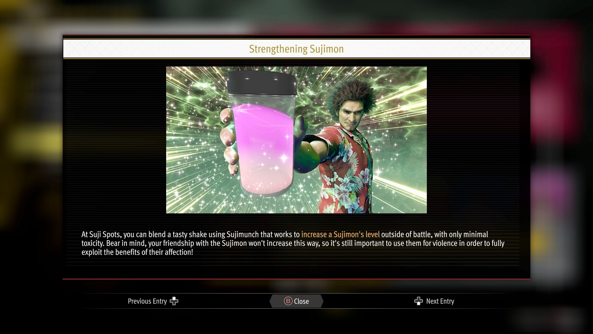 Kasuga holds Sujimunch in the strengthening explanation in Like A Dragon: Infinite Wealth.