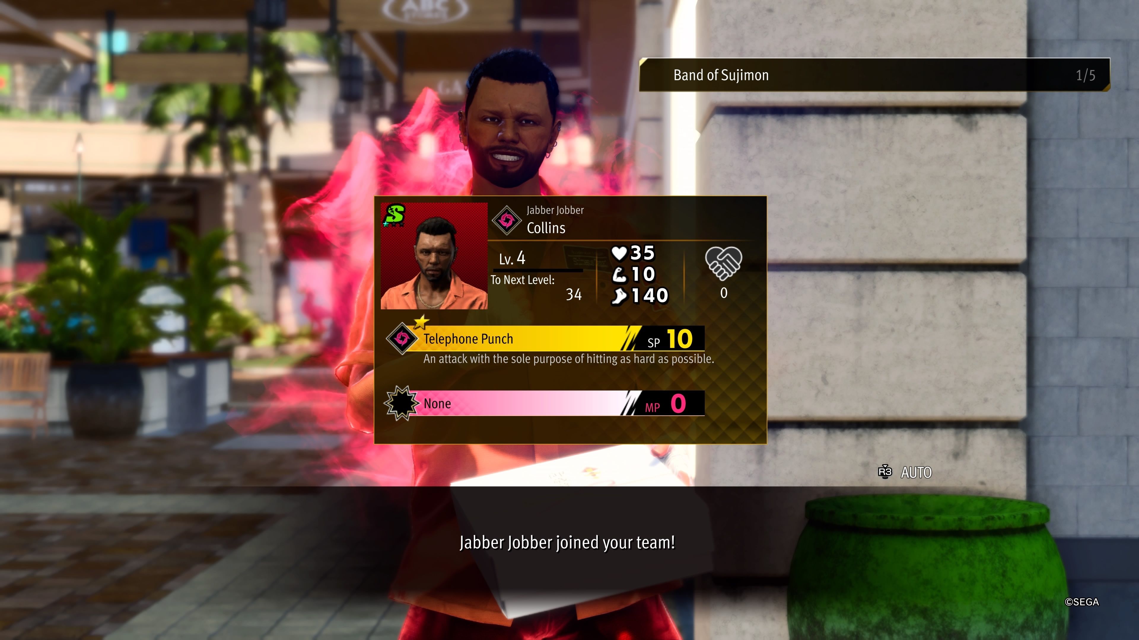 Jabber Jobber Collins Sujimon joining the team in Like a Dragon Infinite Wealth.