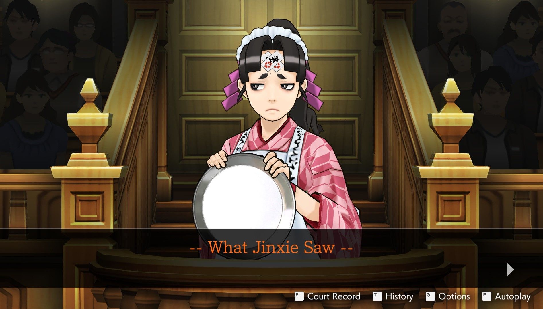 Jinxie testifying about what she saw in Dual Destinies
