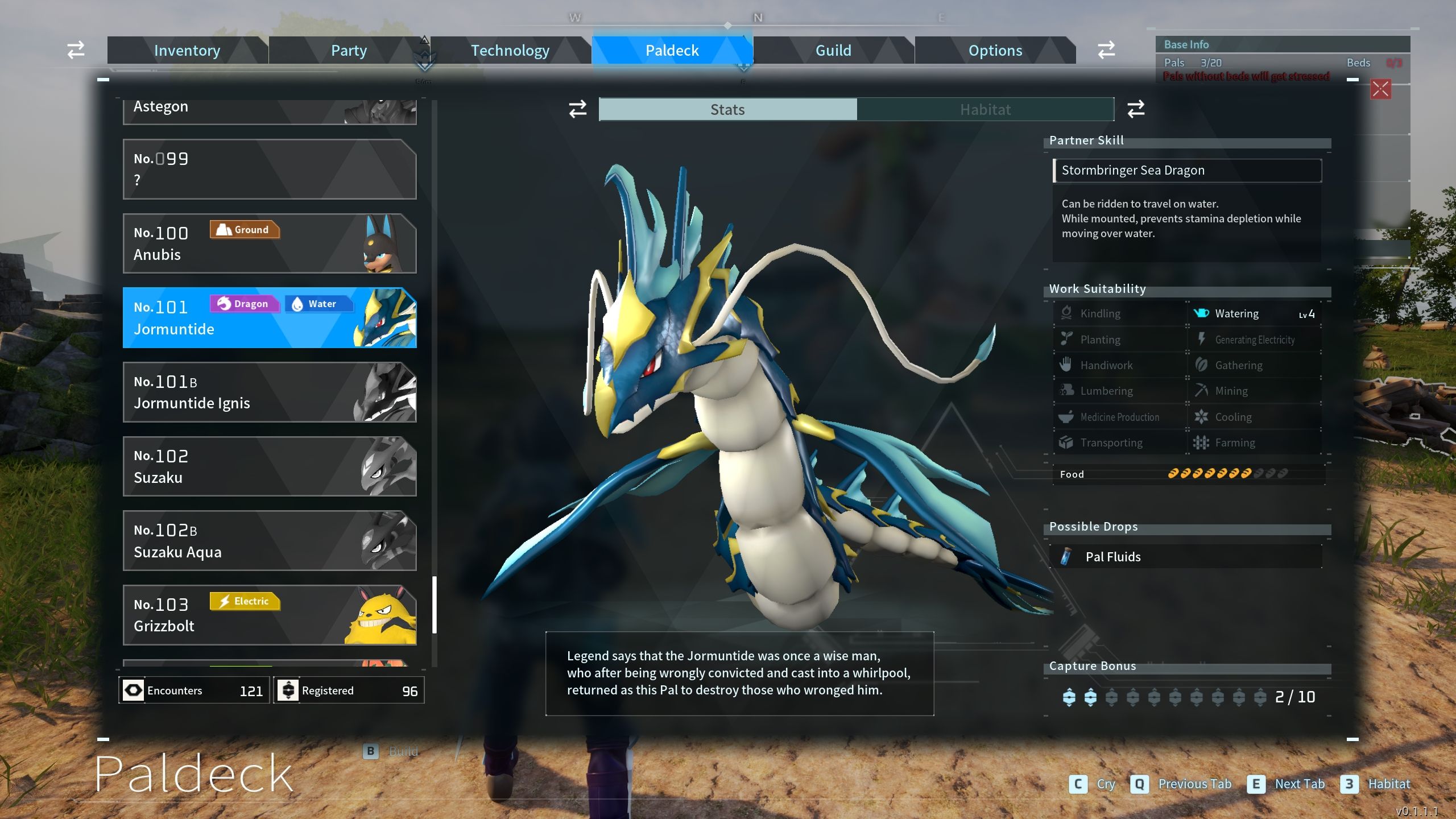 Jormuntide menu in the paldeck Palworld