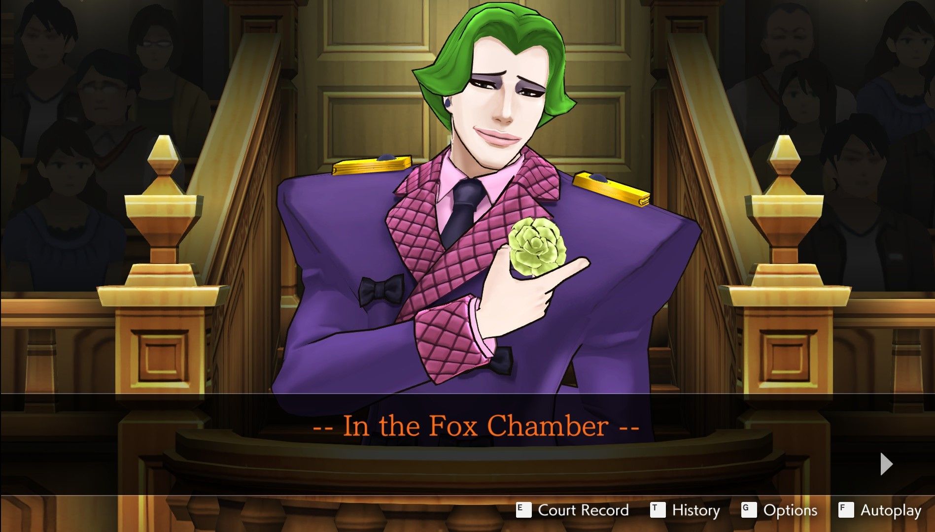 L'Belle testifying about the Fox Chamber in Dual Destinies