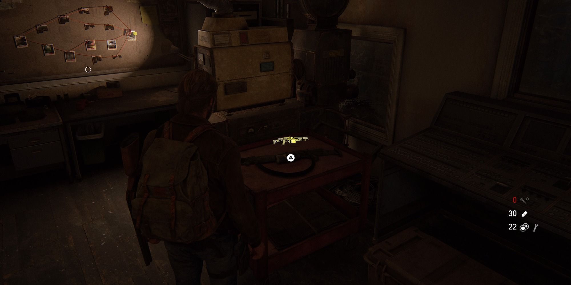 Character looking at a flamethrower