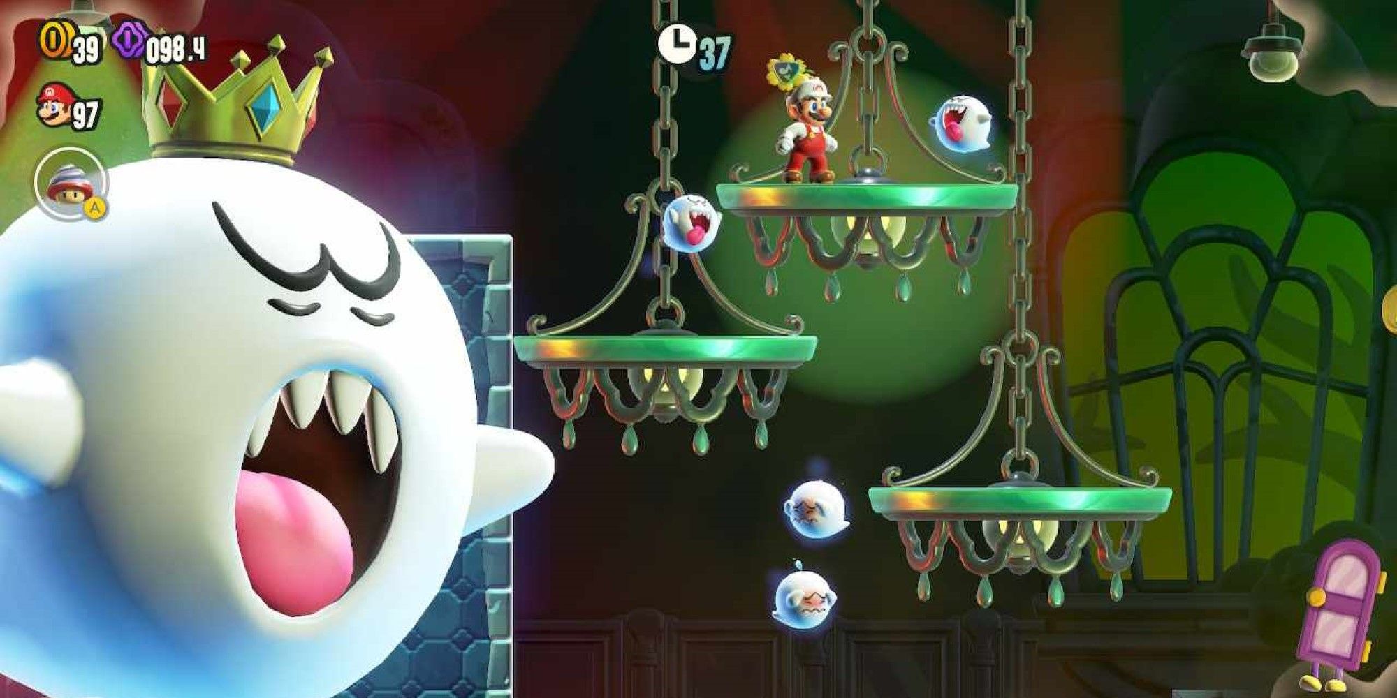 A screenshot of Light-Switch Mansion from Super Mario Bros. Wonder