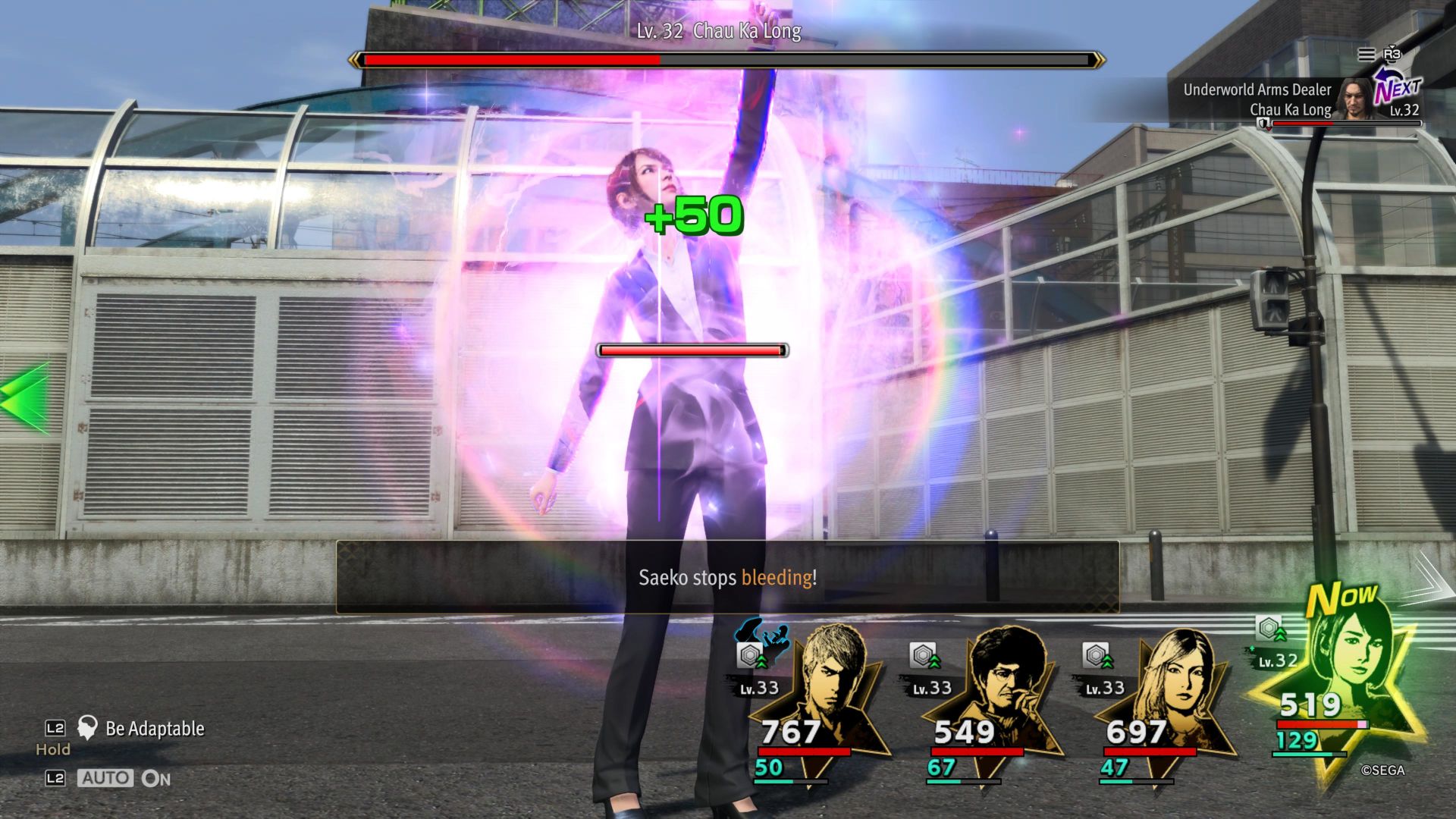 Like A Dragon Infinite Wealth, Saeko curing the bleed effect