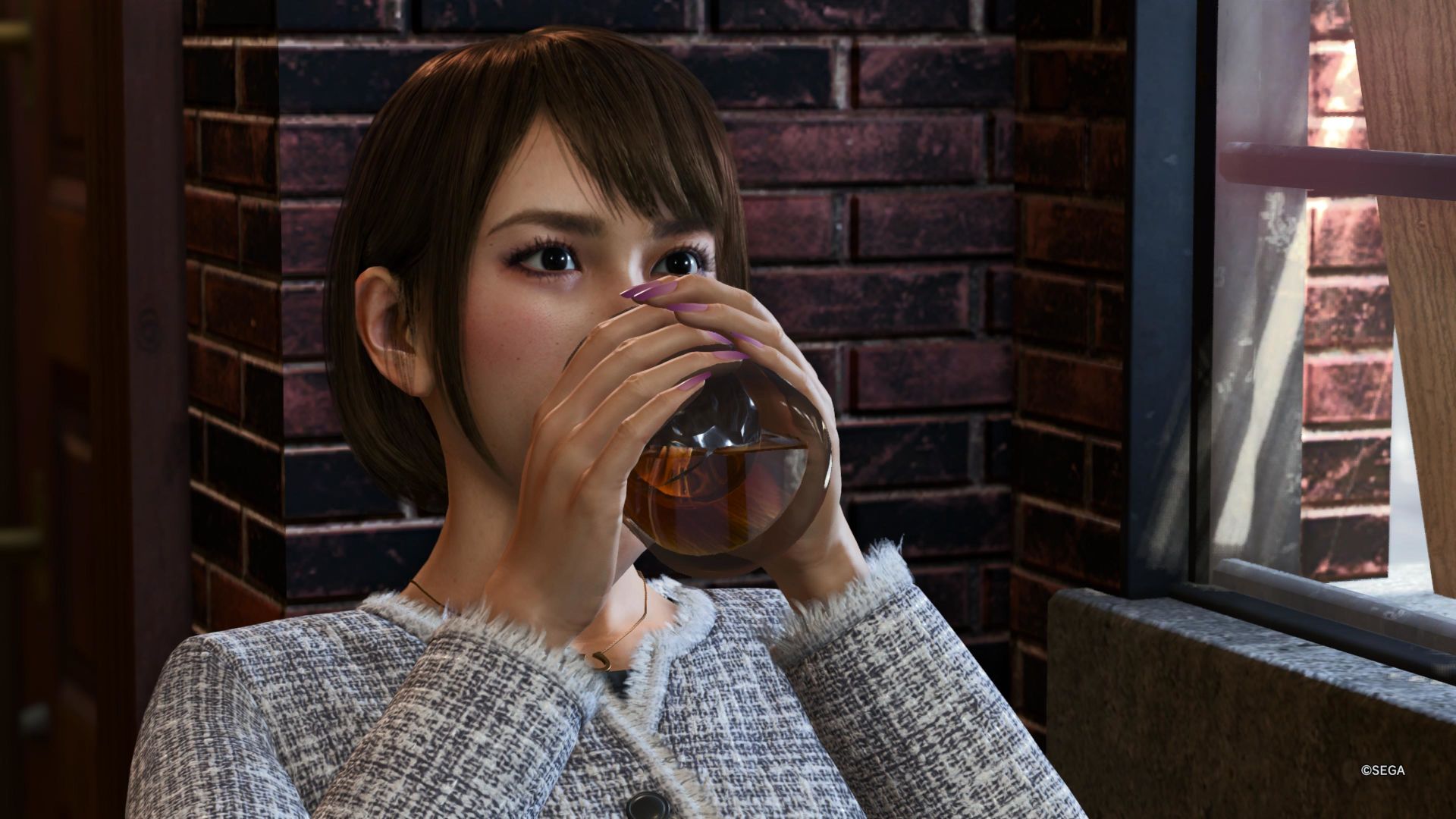 Like A Dragon Infinite Wealth, Saeko drinking alone