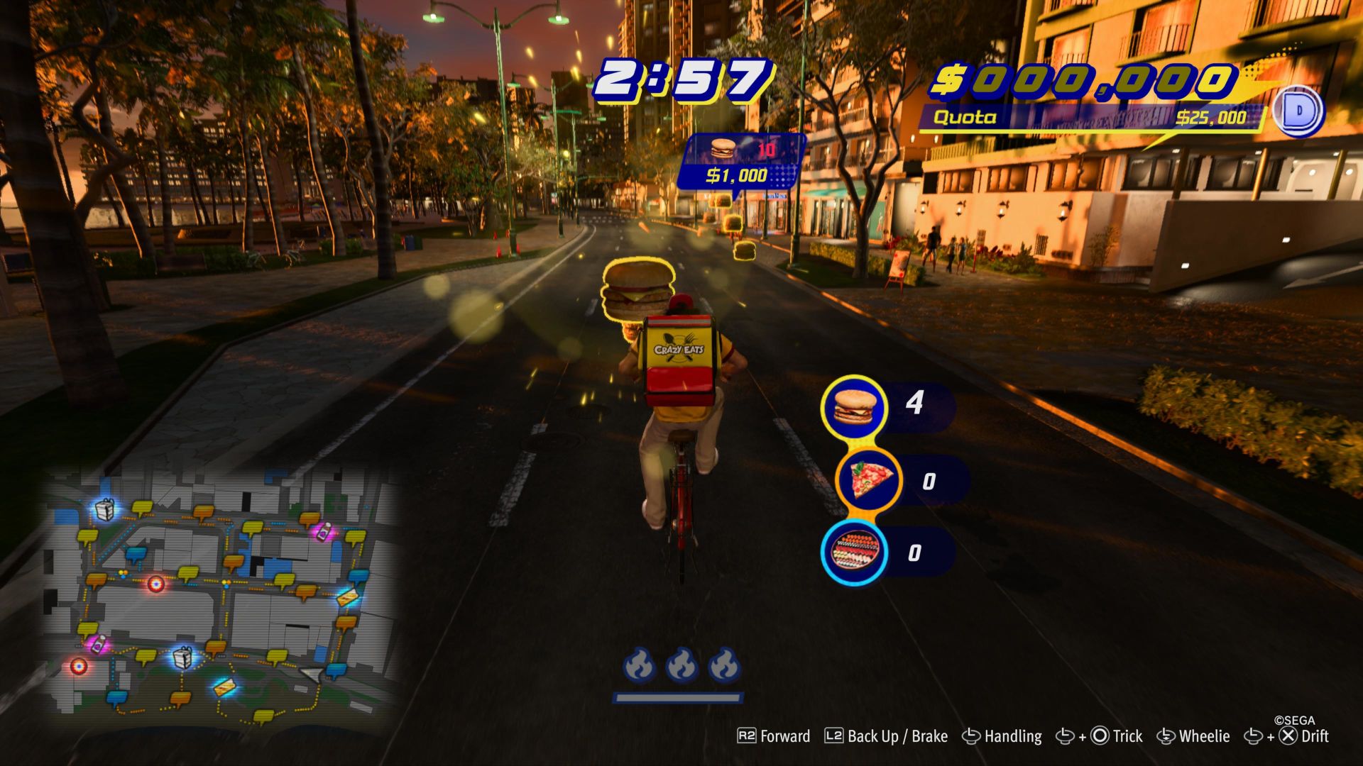 Like A Dragon Infinite Wealth, the second Crazy Delivery stage where the food floats higher