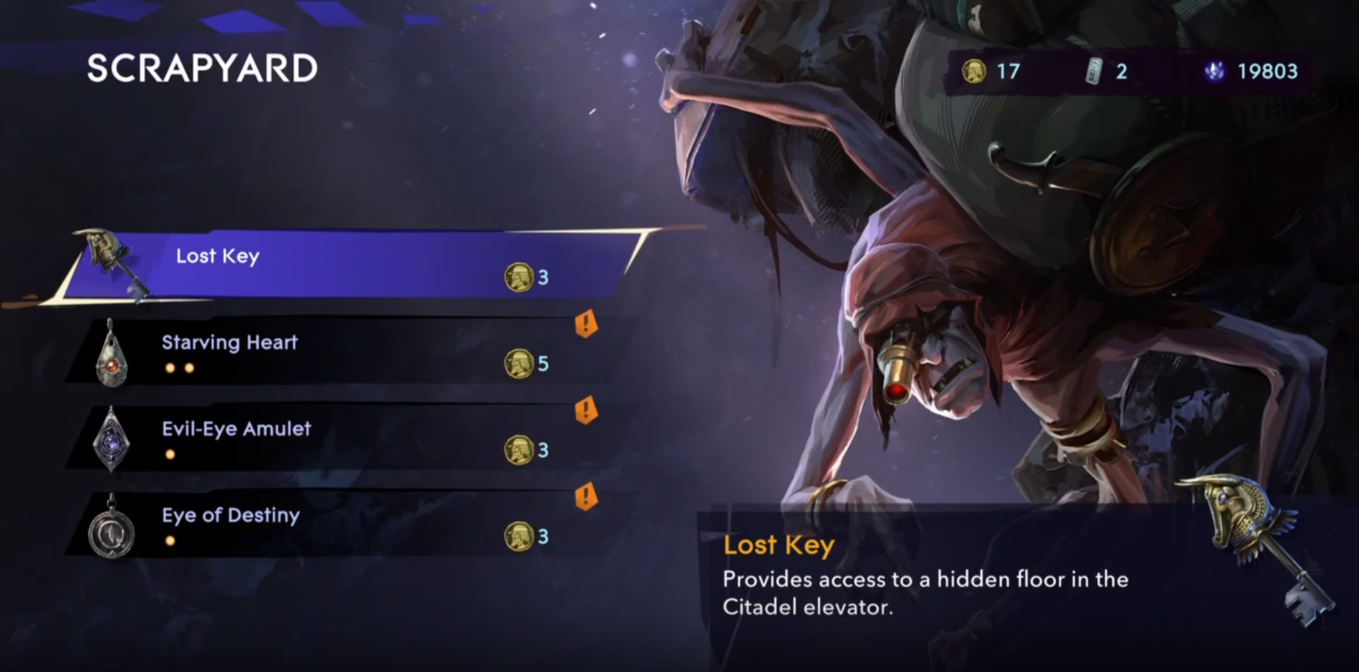 The Scrapper selling a Lost Key in Prince of Persia: The Lost Crown.