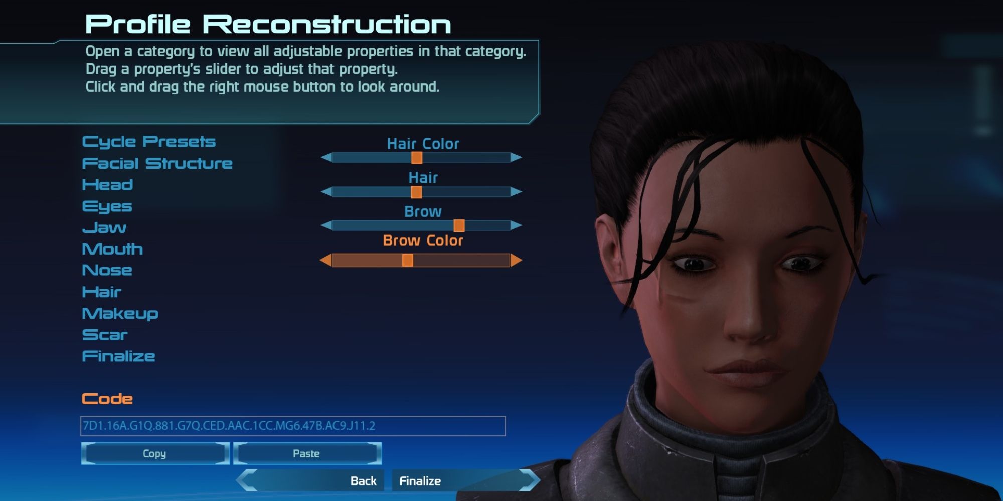 Mass Effect One Character Creation Screen