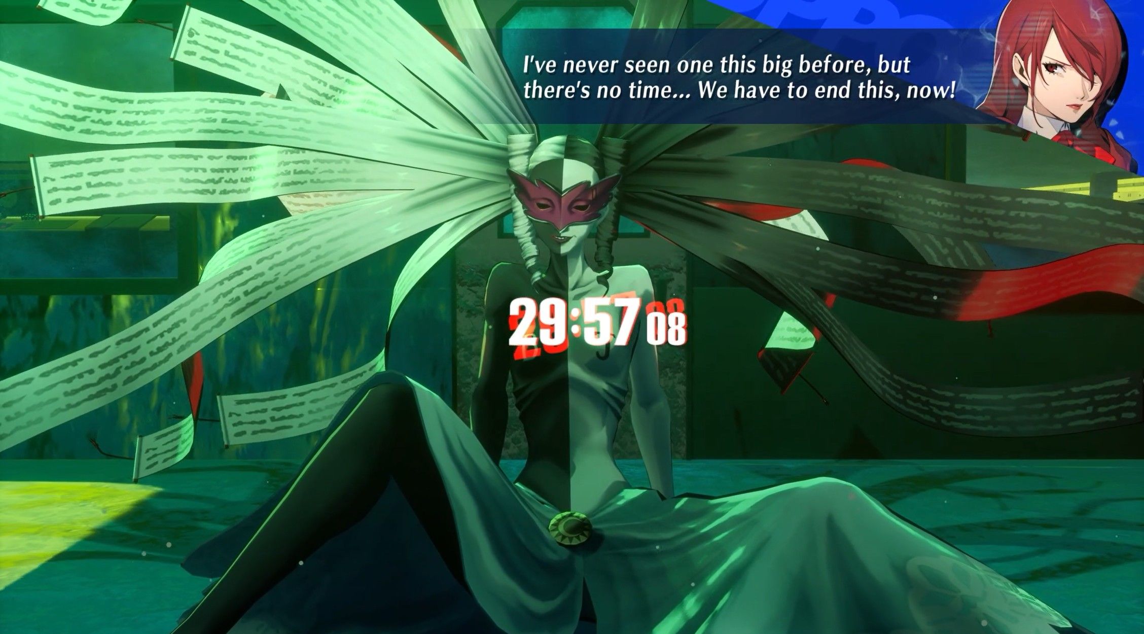 mitsuru commenting on how big priestess is as the timer begins full moon battle priestess persona 3 reload p3r