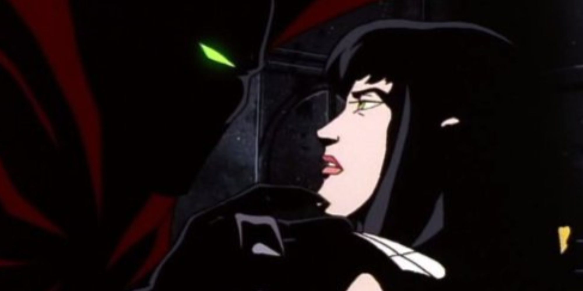 Spawn grabs a woman by the collar, staring menacingly.