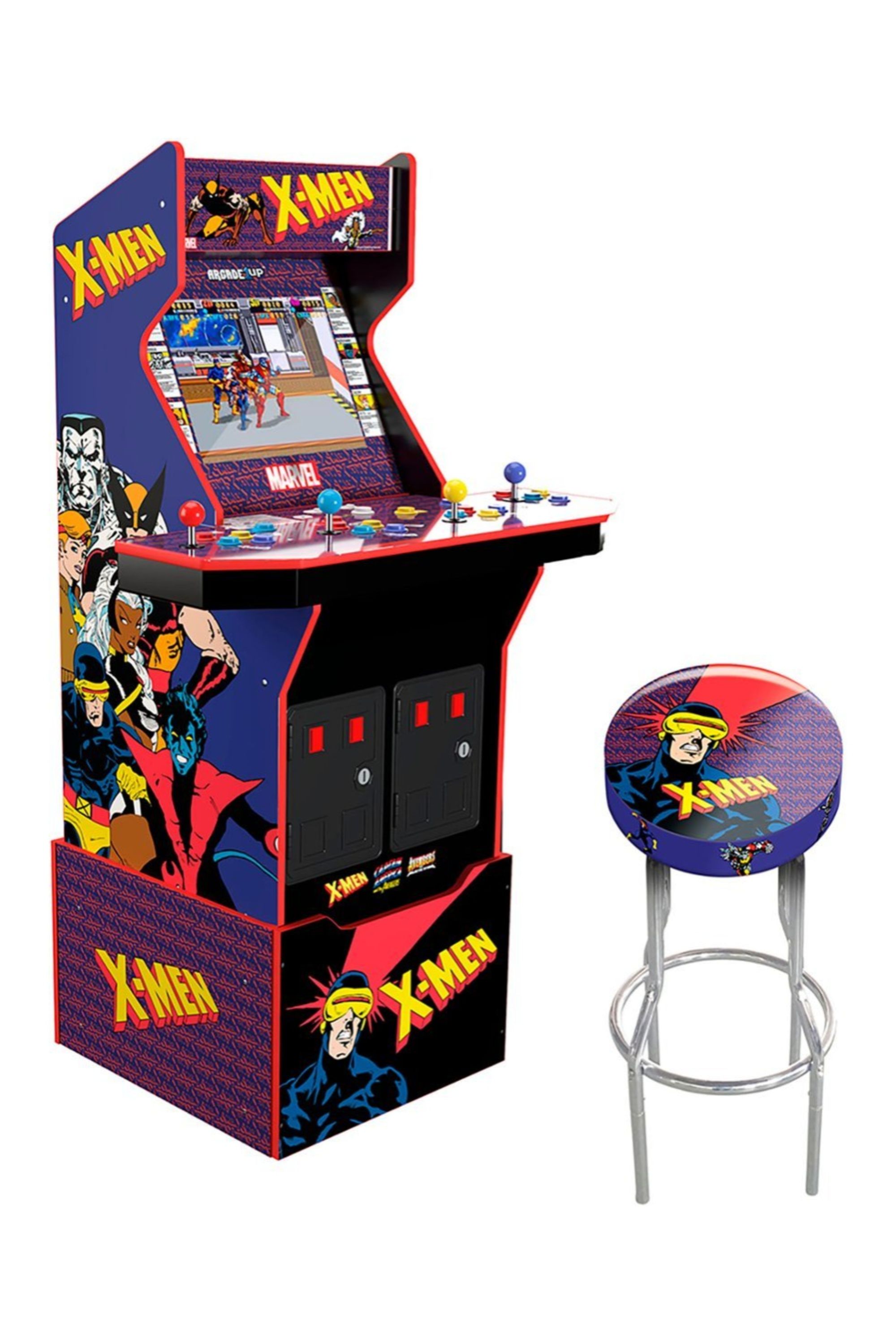 arcade1up x-men arcade cabinet with matching stool