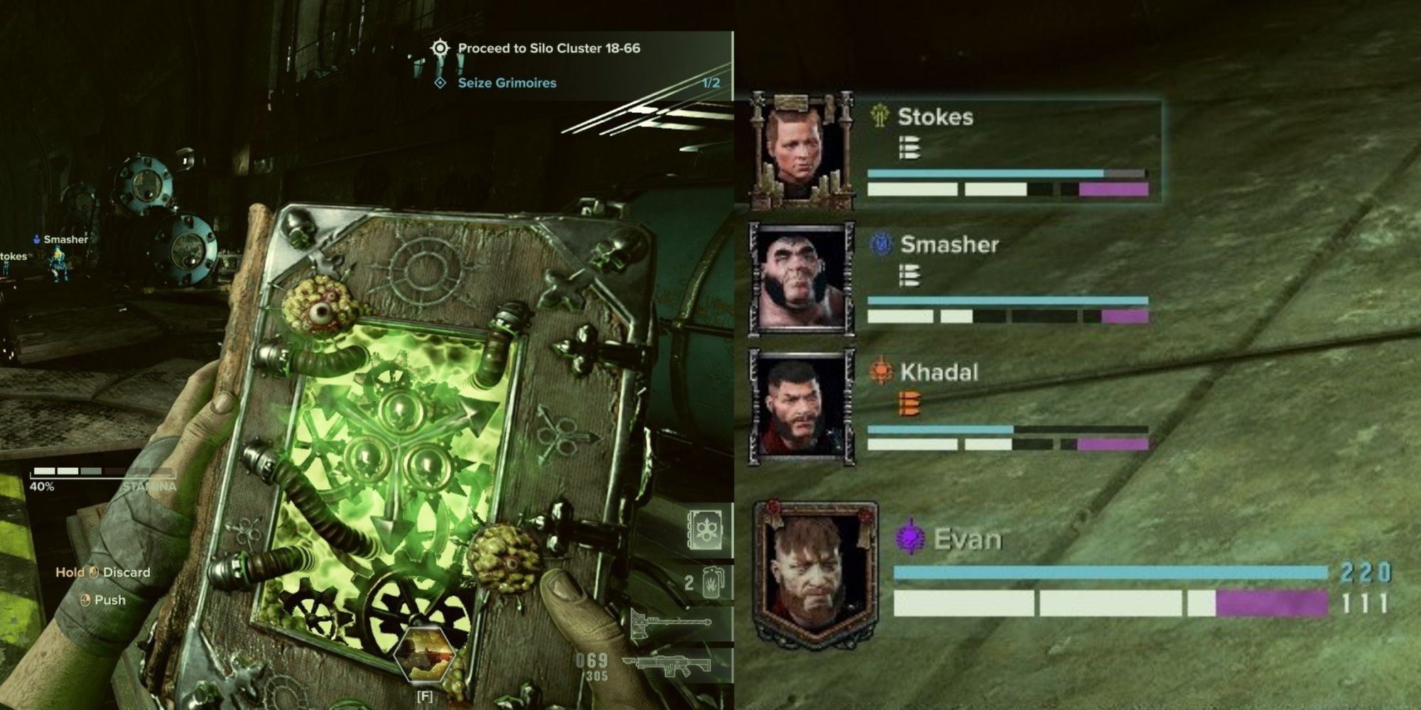 A cropped image of an evil-looking book and the characters' icons next to it being corrupted.