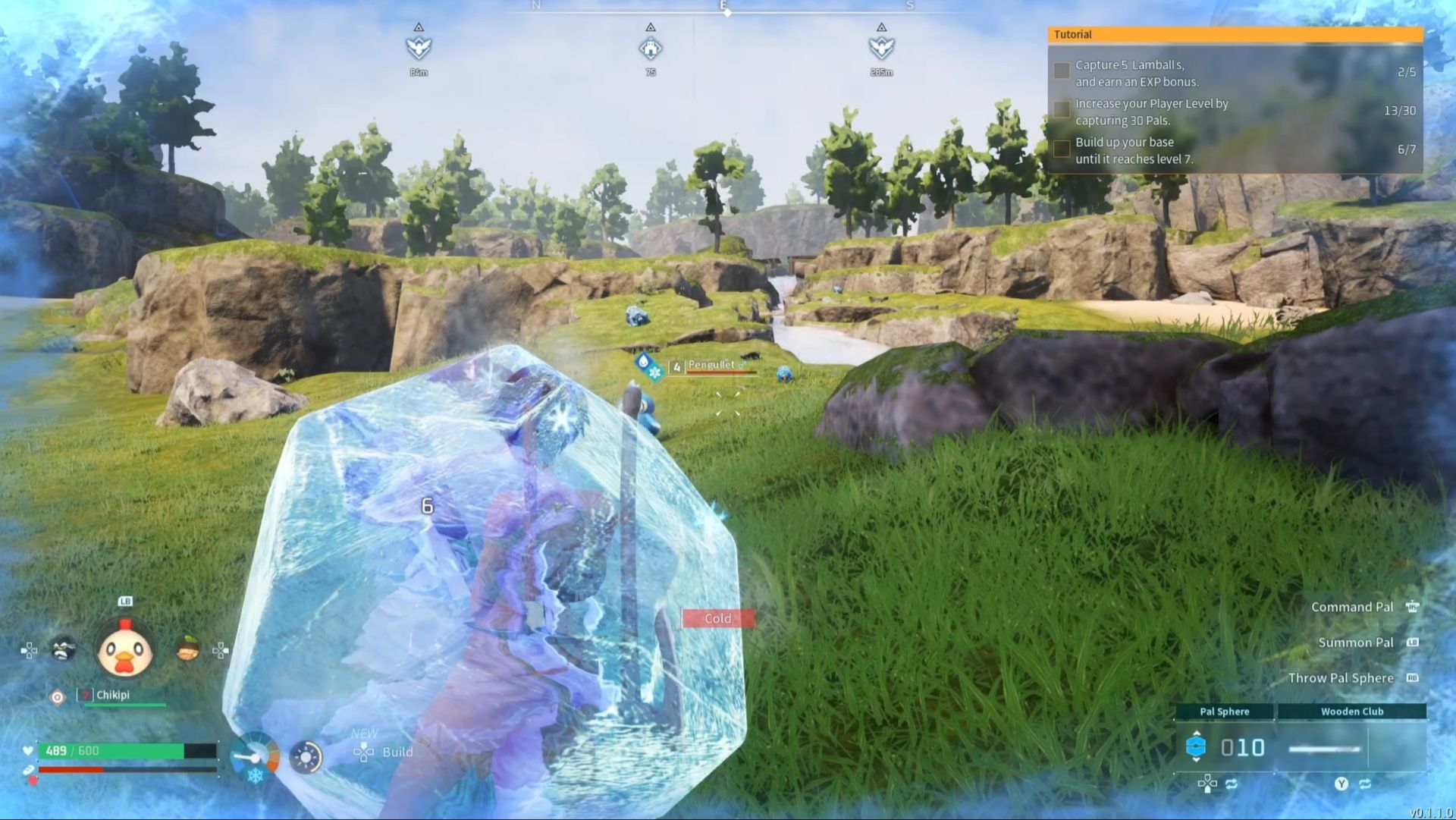 The protagonist frozen, causing them to take damage and unable to move in Palworld.