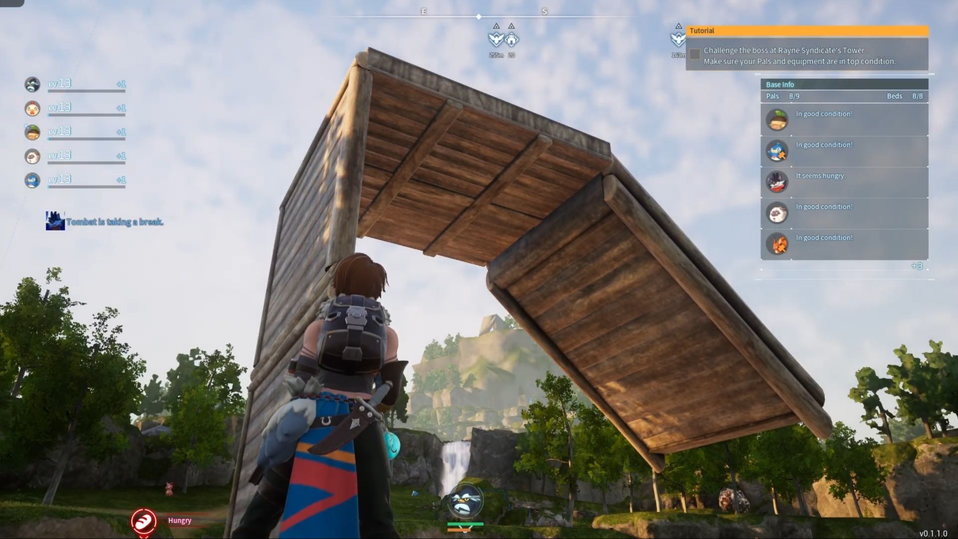 A structure mad of two walls, a roof, and a stair in Palworld.