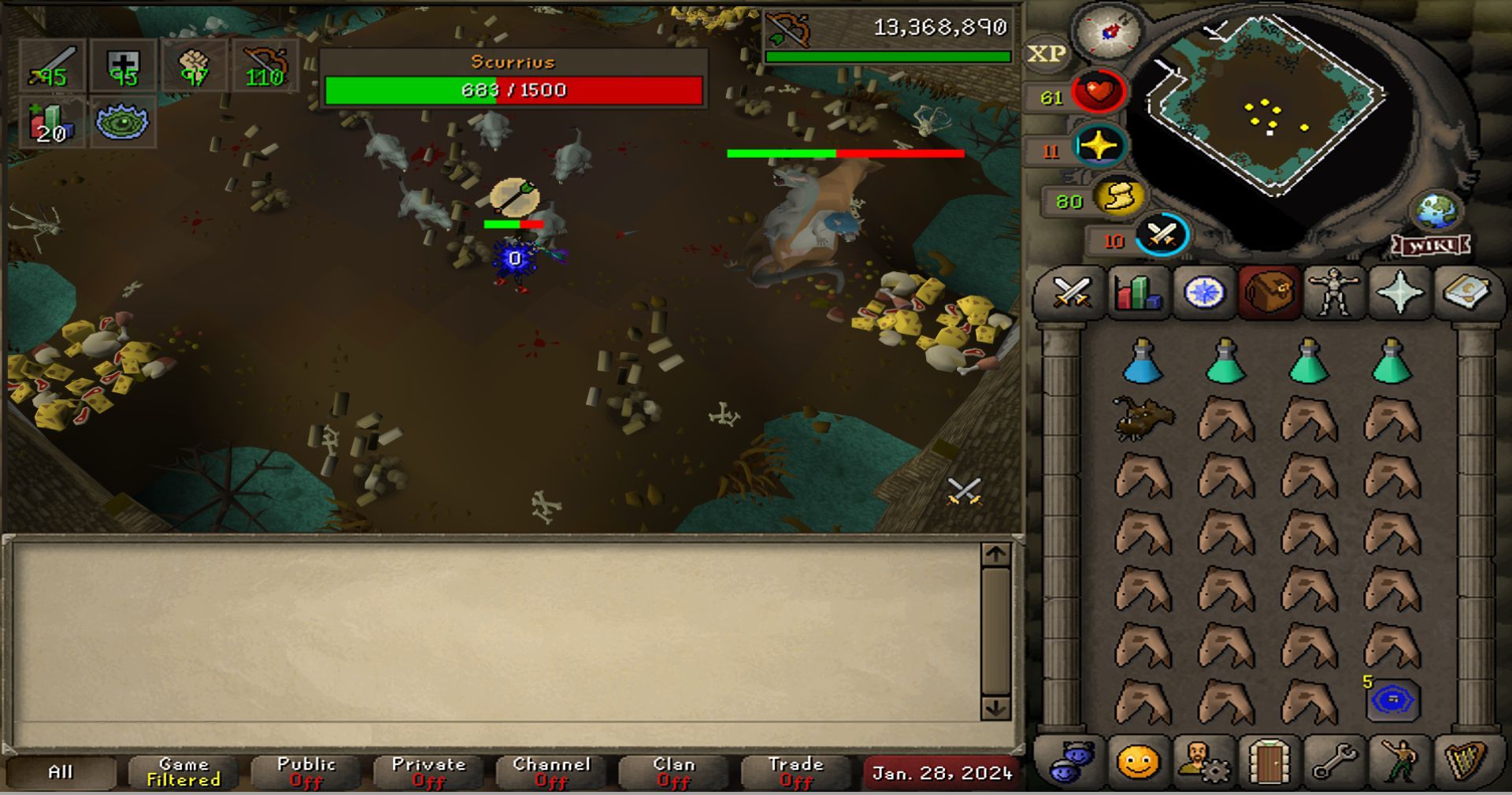 Rubble falling on a player while she tries to fight Scurrius.