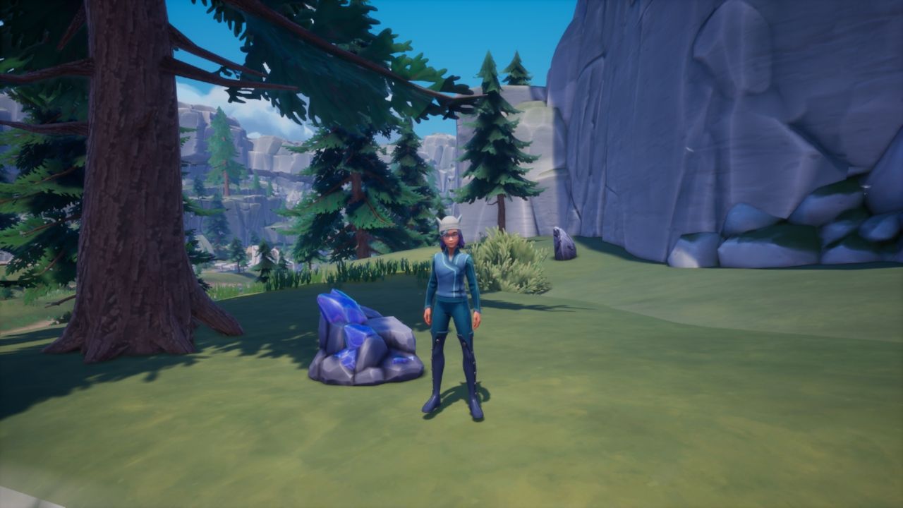 Palia avatar standing next to a palium ore node in Bahari Bay.