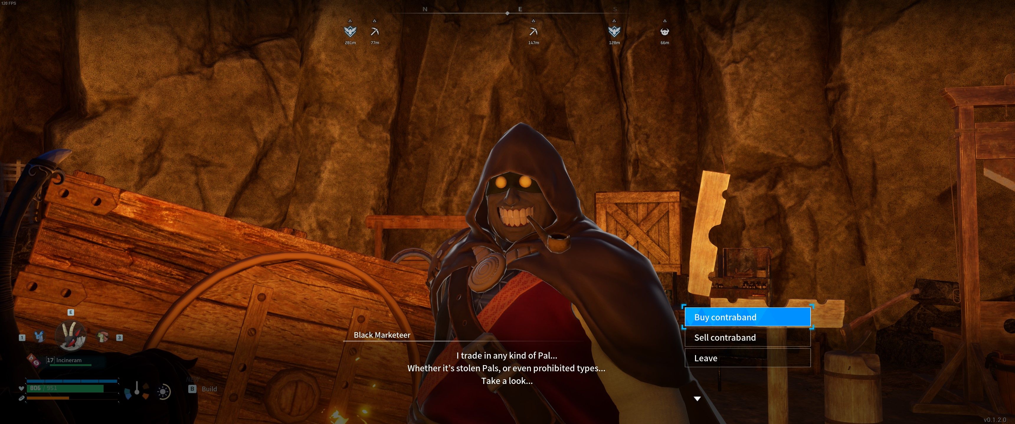 Palworld: The player talks to the Black Marketeer