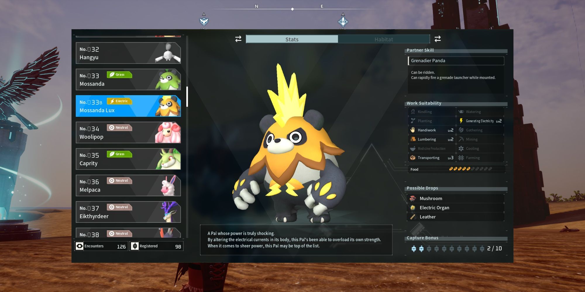 Palworld Mossanda Lux Paldeck Entry Stats