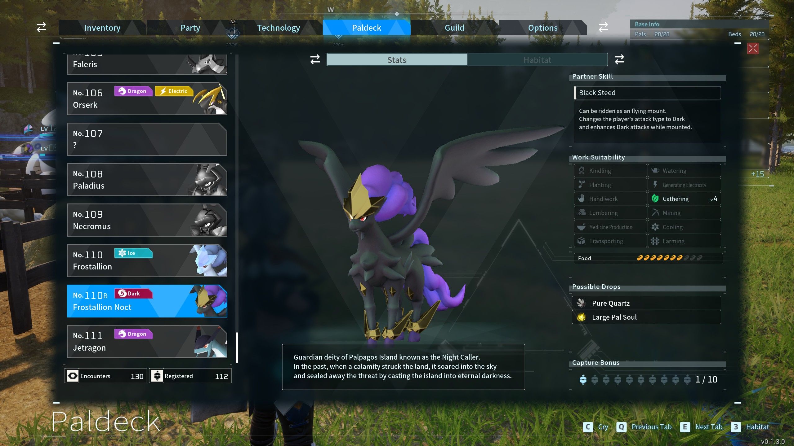 Frostallion Noct's paldeck page in Palworld.