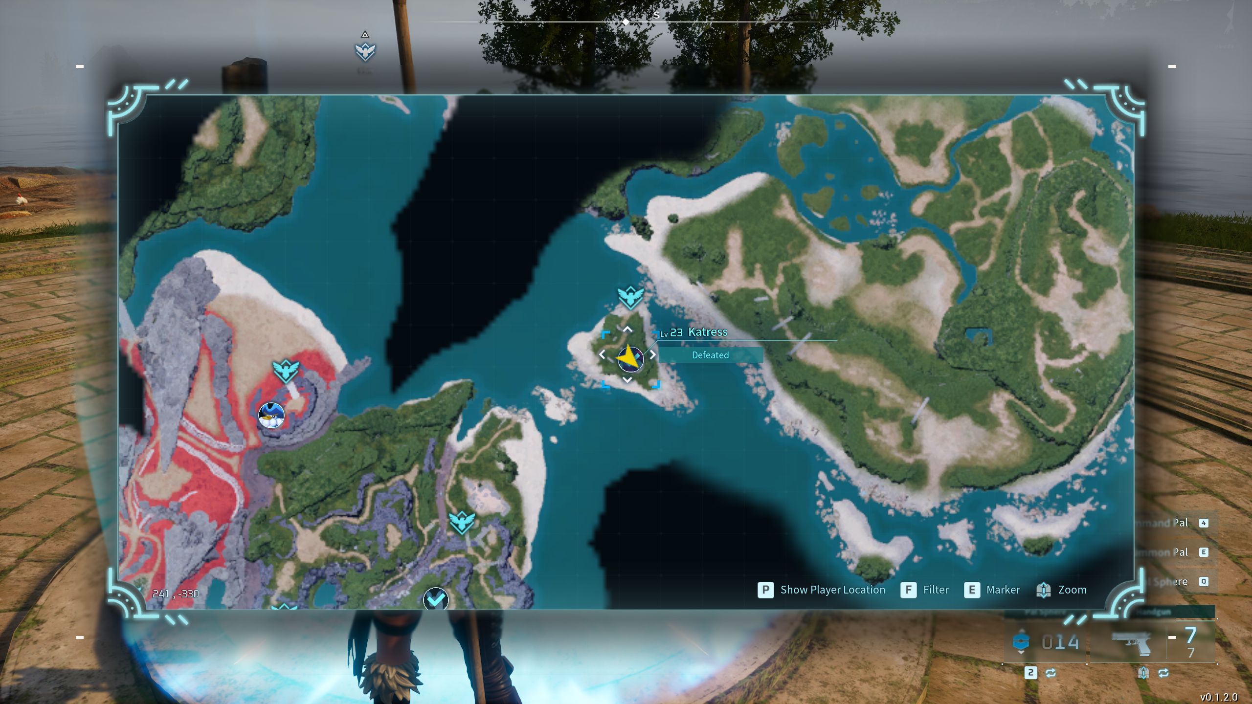 Palworld map showing the location of the Katress boss.