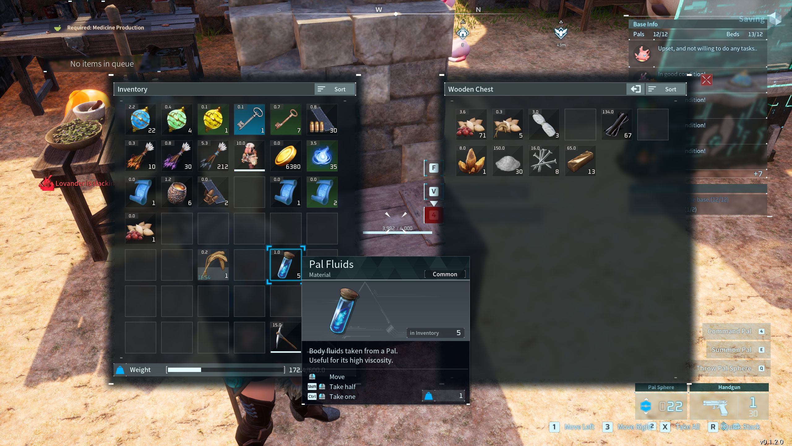 Inventory showing Pal Fluids in Palworld.