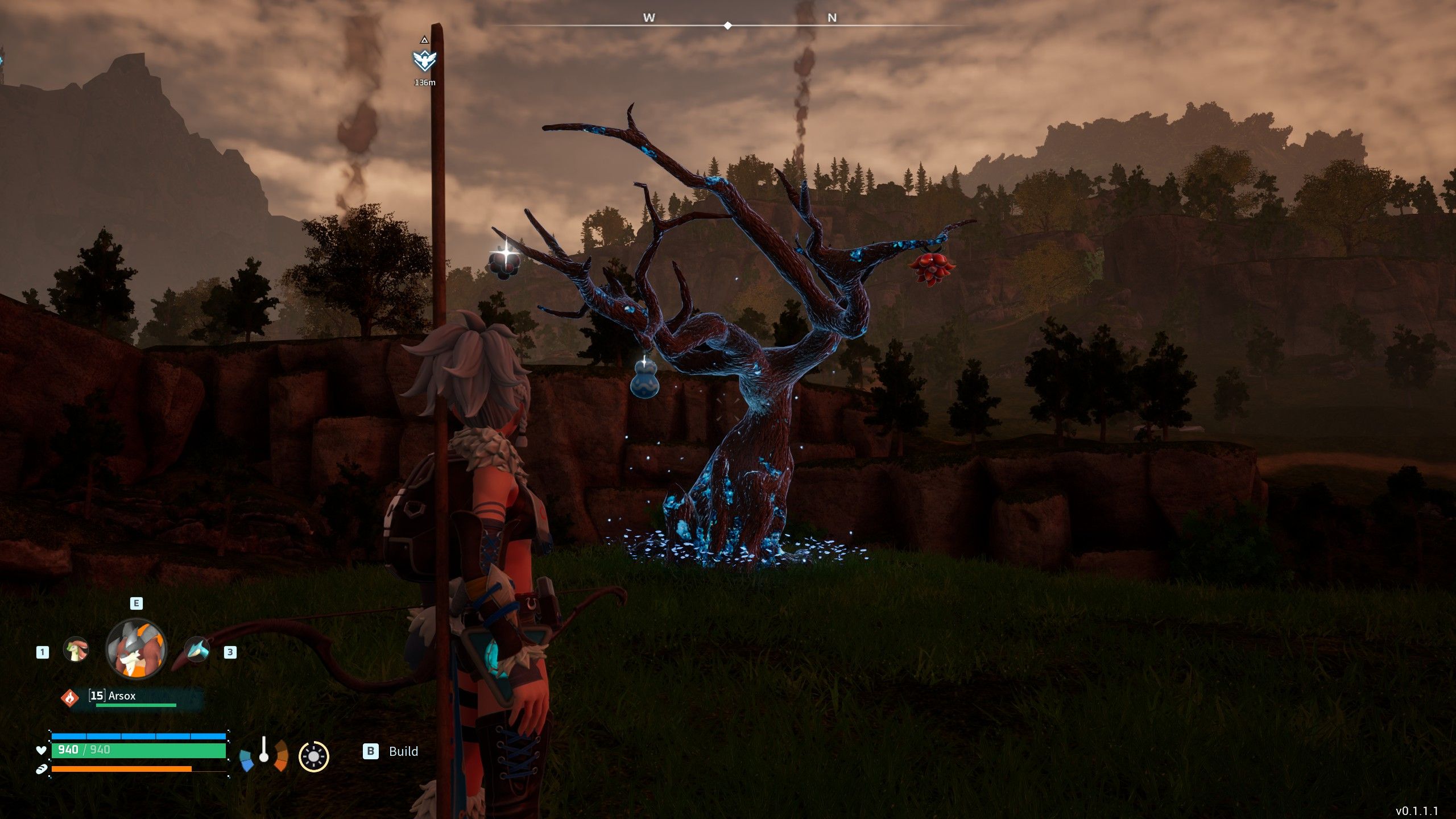 A character approaching a Skill Fruit tree in Palworld.