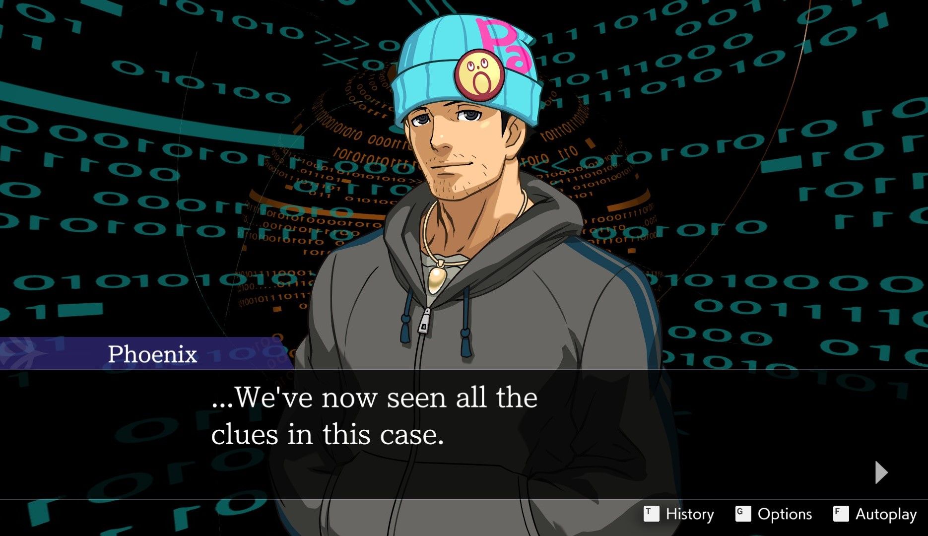 Phoenix telling you that you've collected all the evidence in Apollo Justice