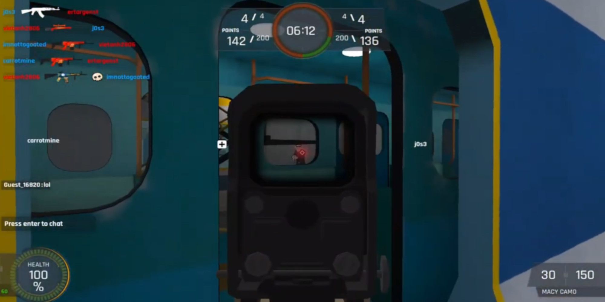 Taking aim at an enemy wearing a suit in Polyblicky