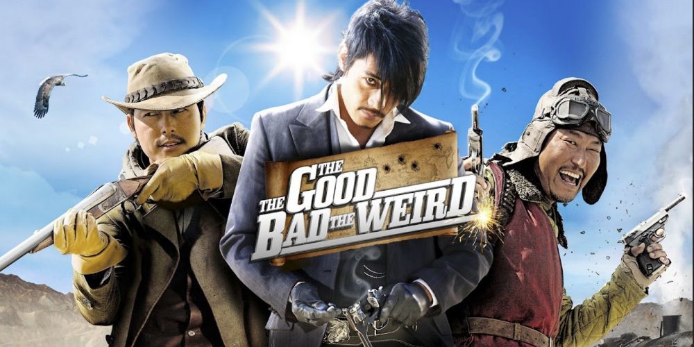 The movie poster for the good, the bad, and the weird featuring those three characters,