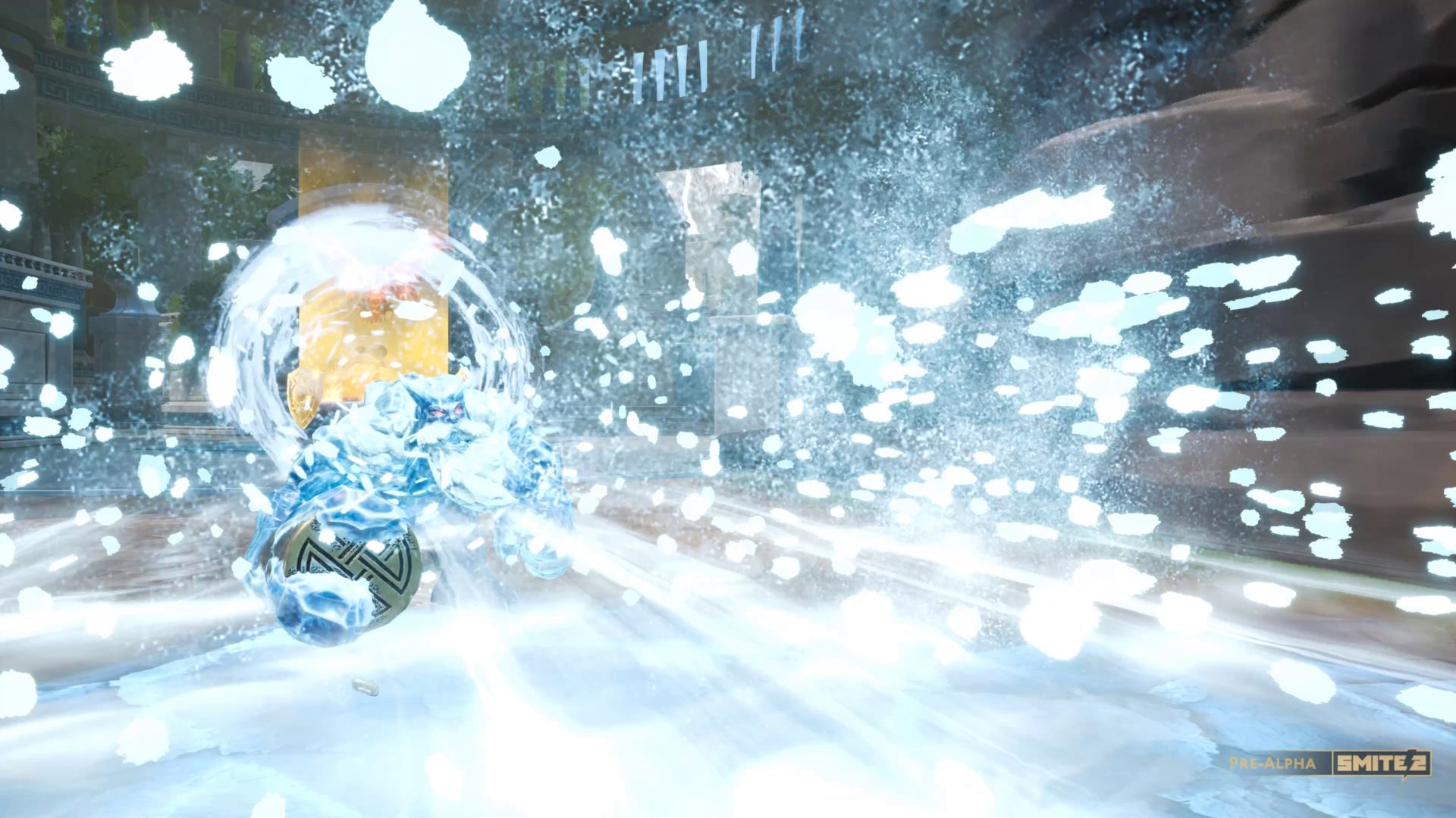 Ymir summons a blizzard in Smite 2