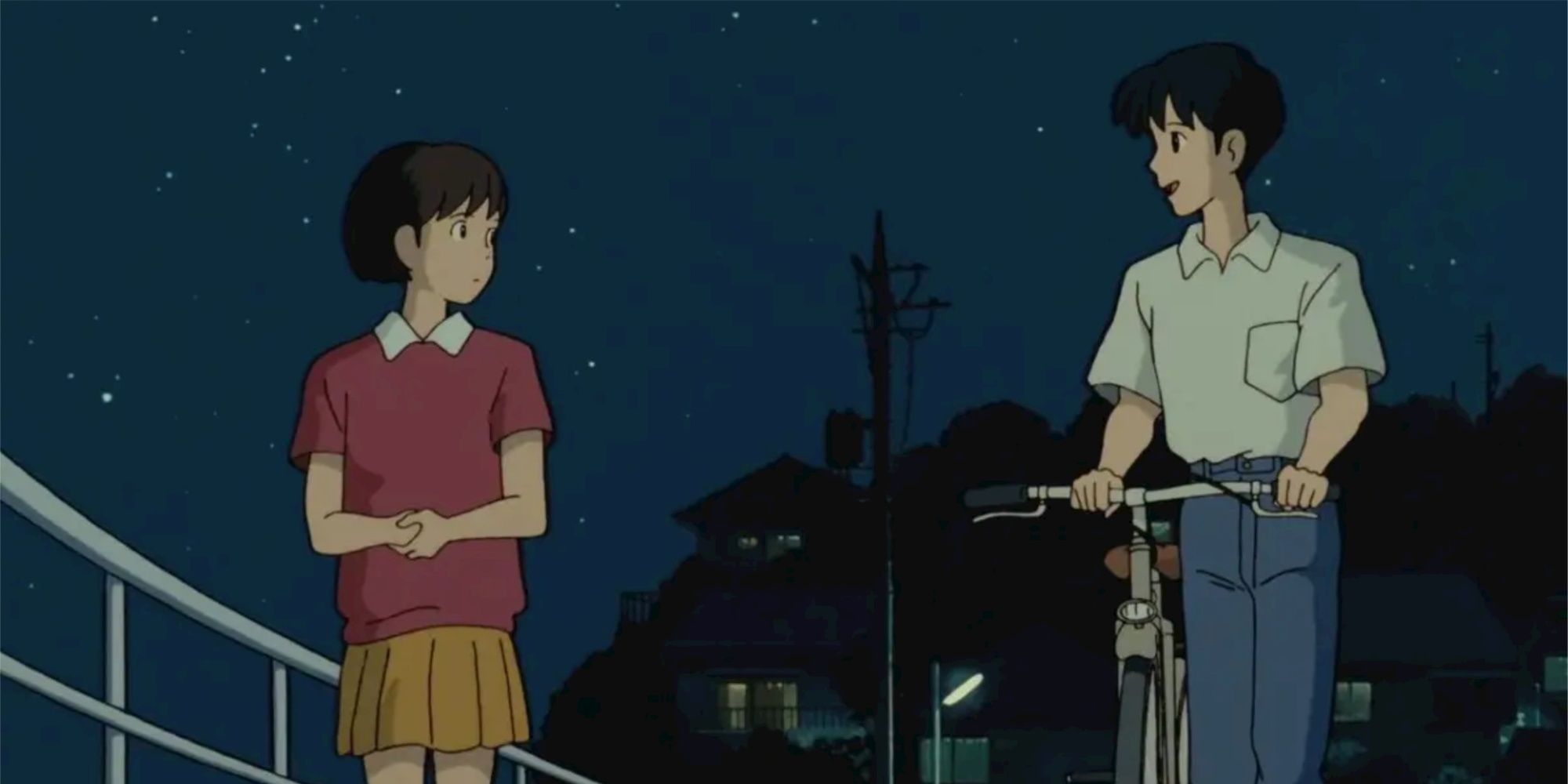 Shizuku and Amasawa looking at each other in Whisper of the Heart