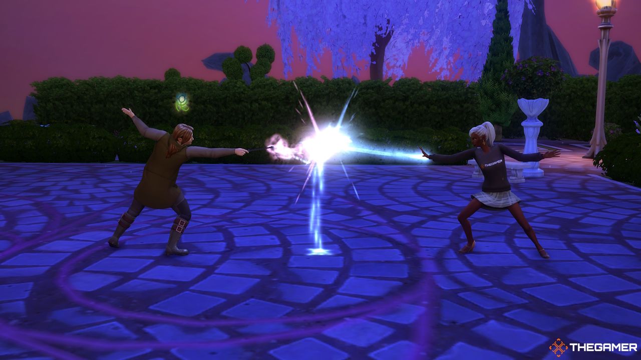 Two spellcaster Sims duel for artifacts