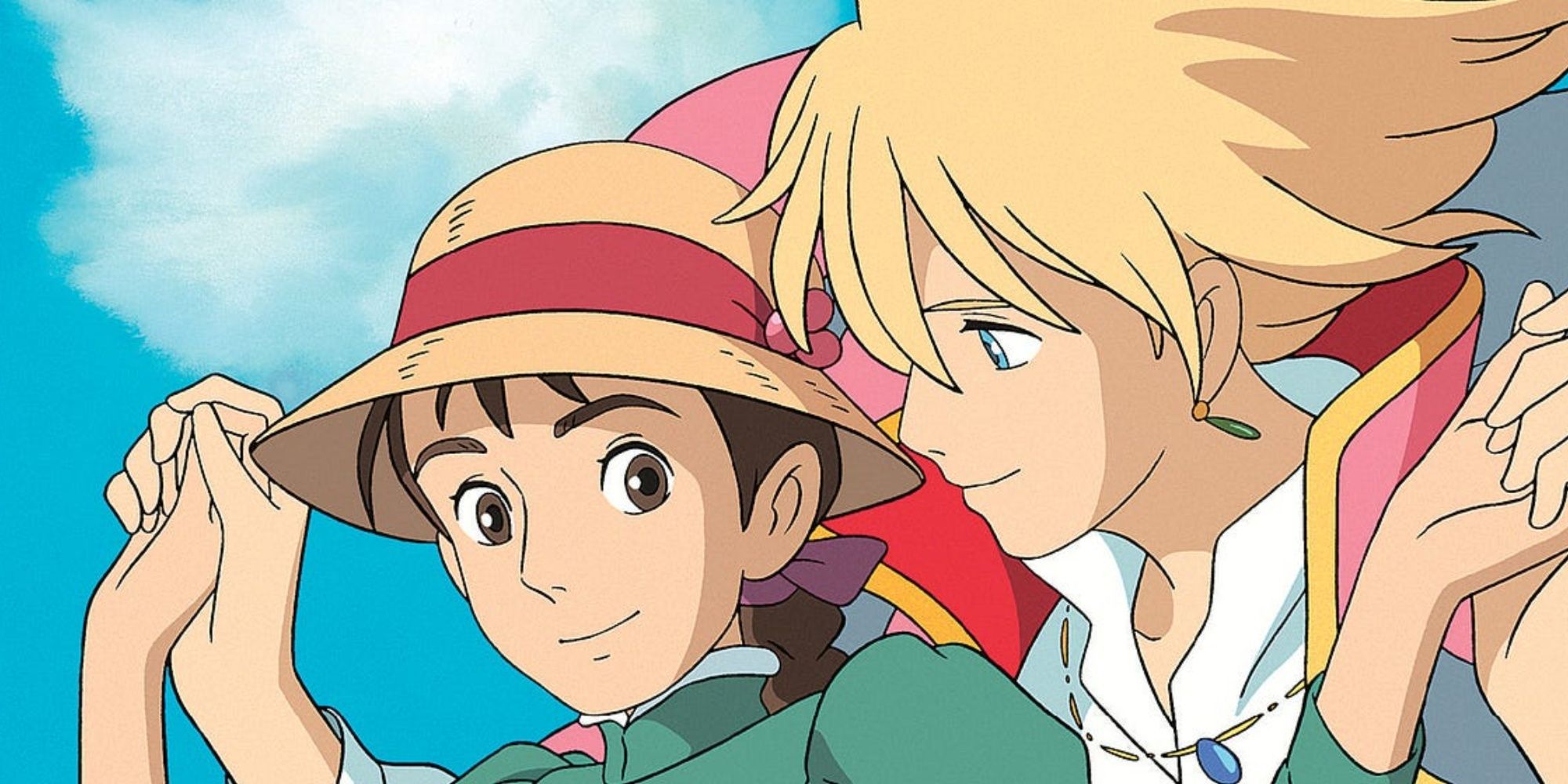Sophie and Howl holding hands in Howl's Moving Castle