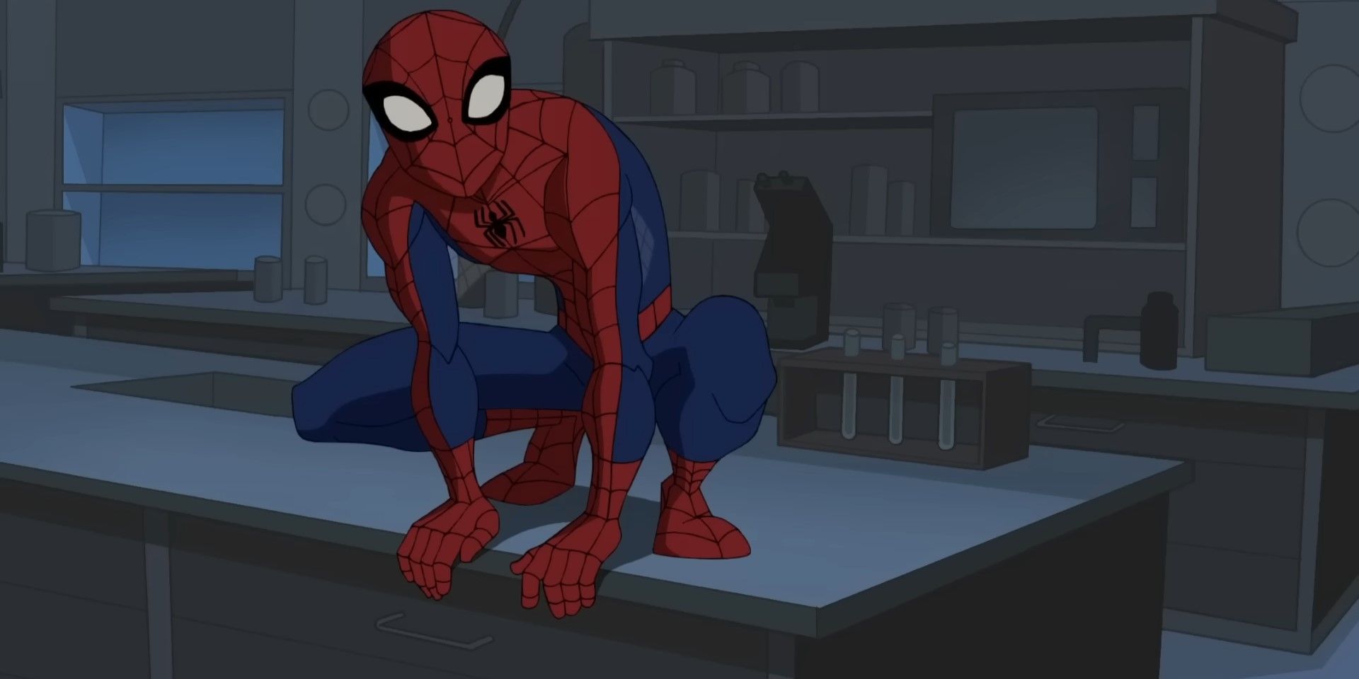 Spider-Man sitting in The Spectacular Spider-Man