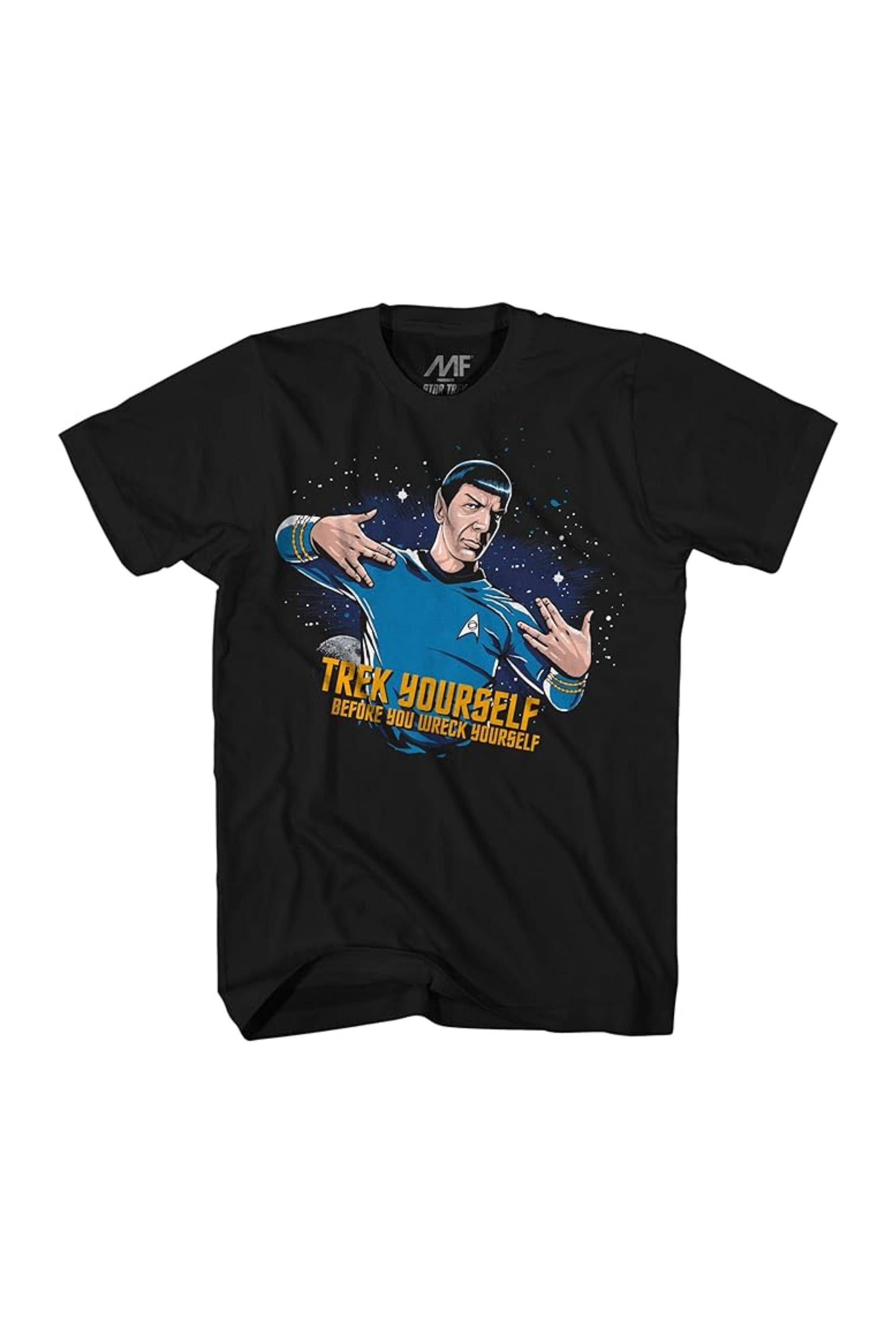 Star Trek Spock Trek Yourself Before You Wreck Yourself Black Adult Mens T-Shirt