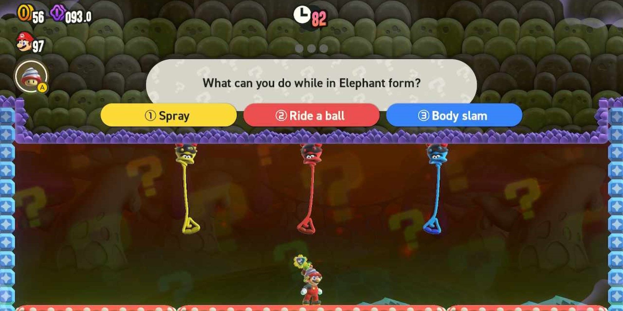 A screenshot of Taily’s Toxic Pond from Super Mario Bros. Wonder