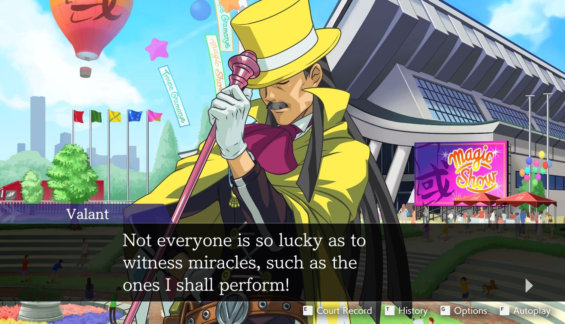 Talking to Valant Gramarye outside Sunshine Coliseum in Apollo Justice