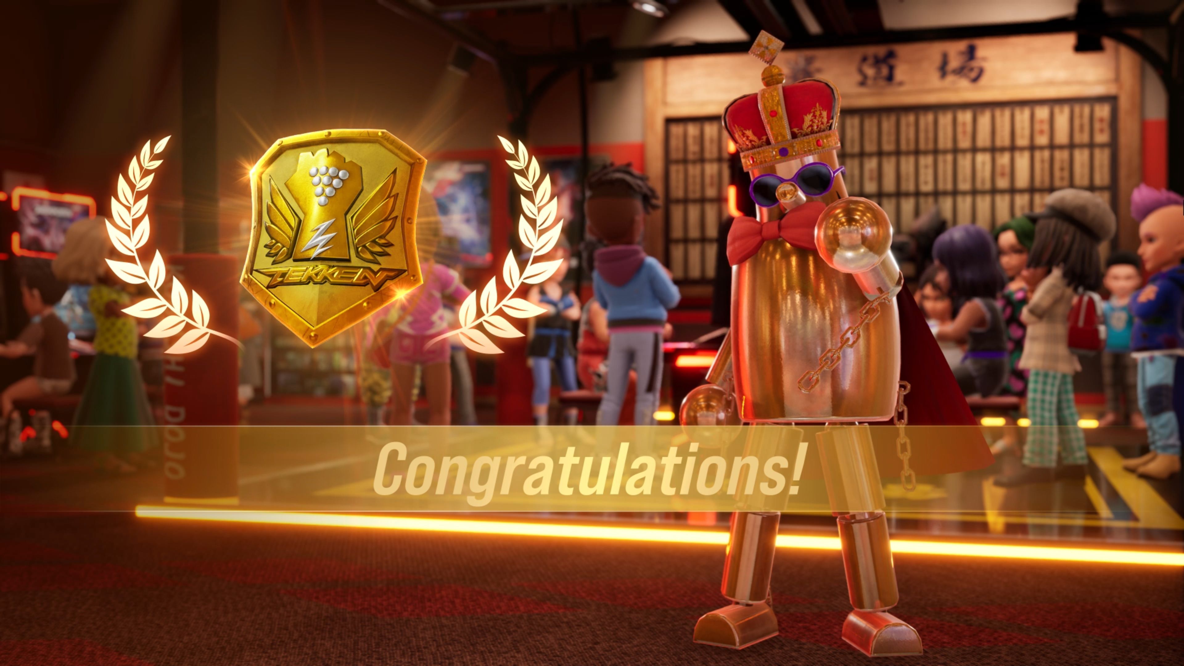 An image showcasing a created Avatar winning the Kobushi Dojo Tournament in Tekken 8's Arcade Quest