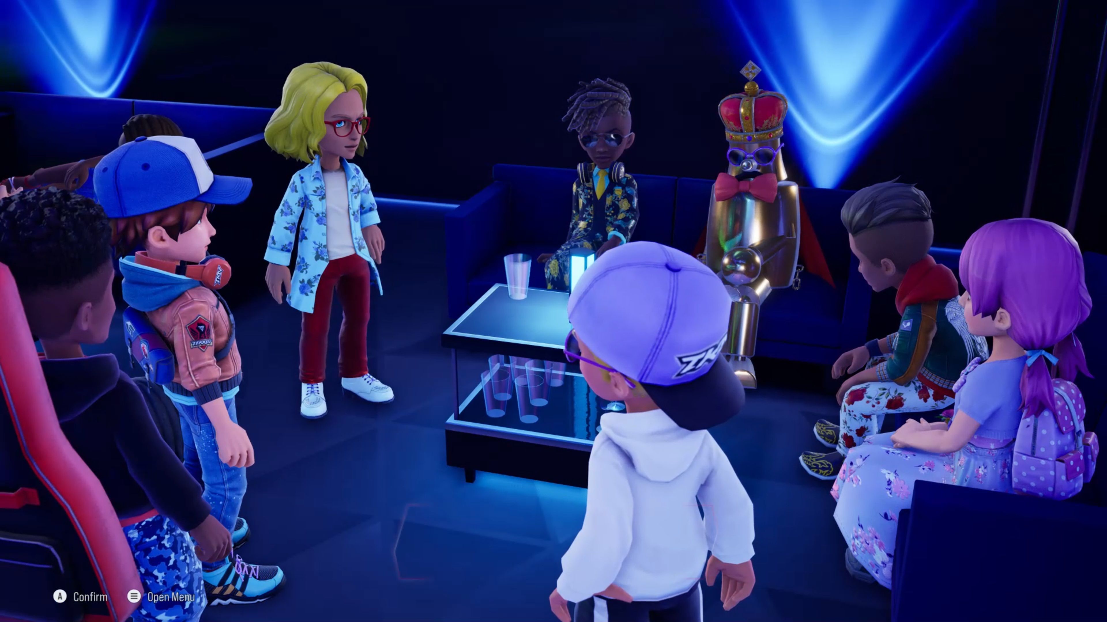 A player-created Avatar chilling with DJ.HardRain in Arcade Quests Neptune region in Tekken 8