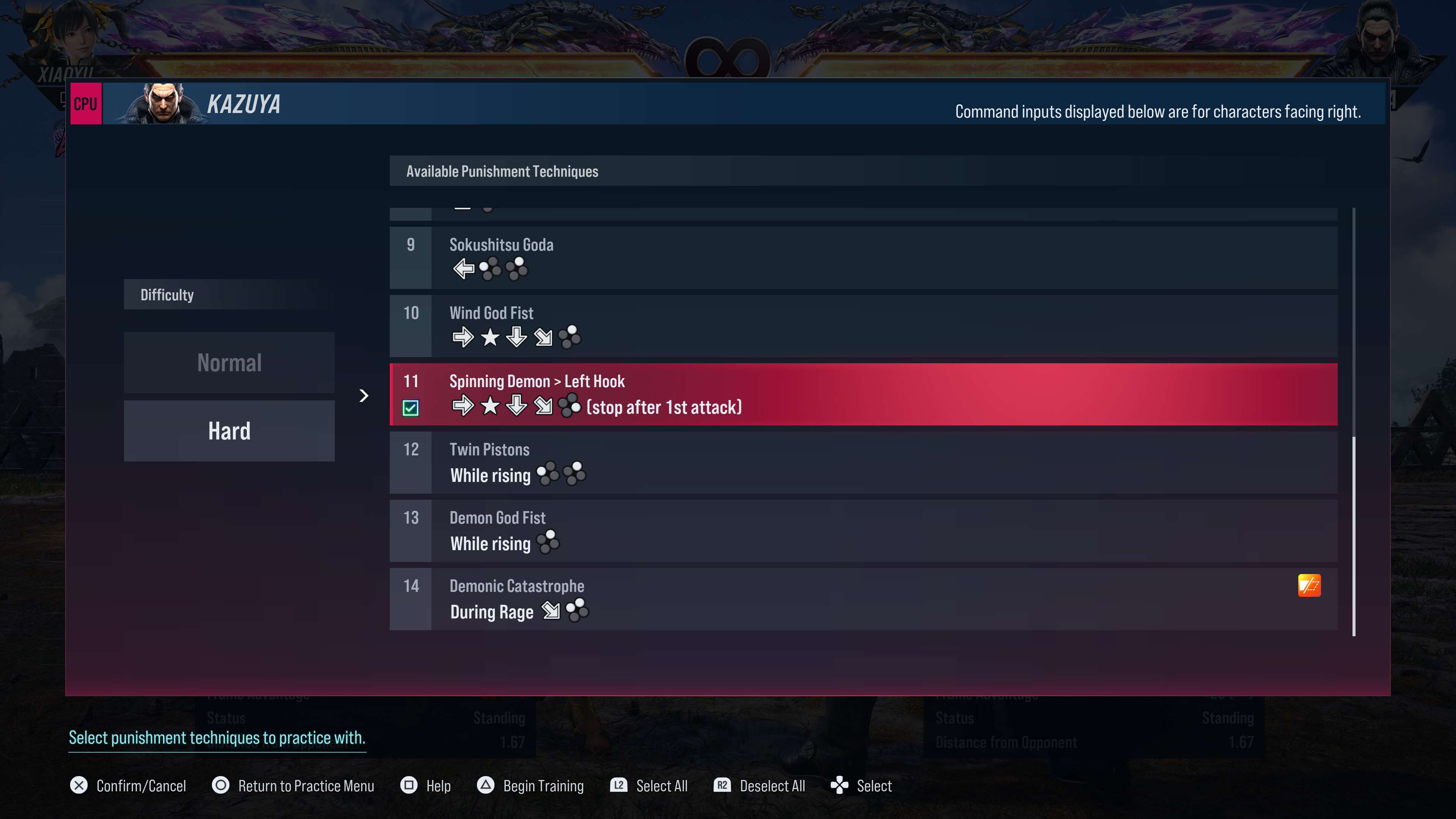 Selecting the Difficulty and Moves in Tekken 8's Punishment Training